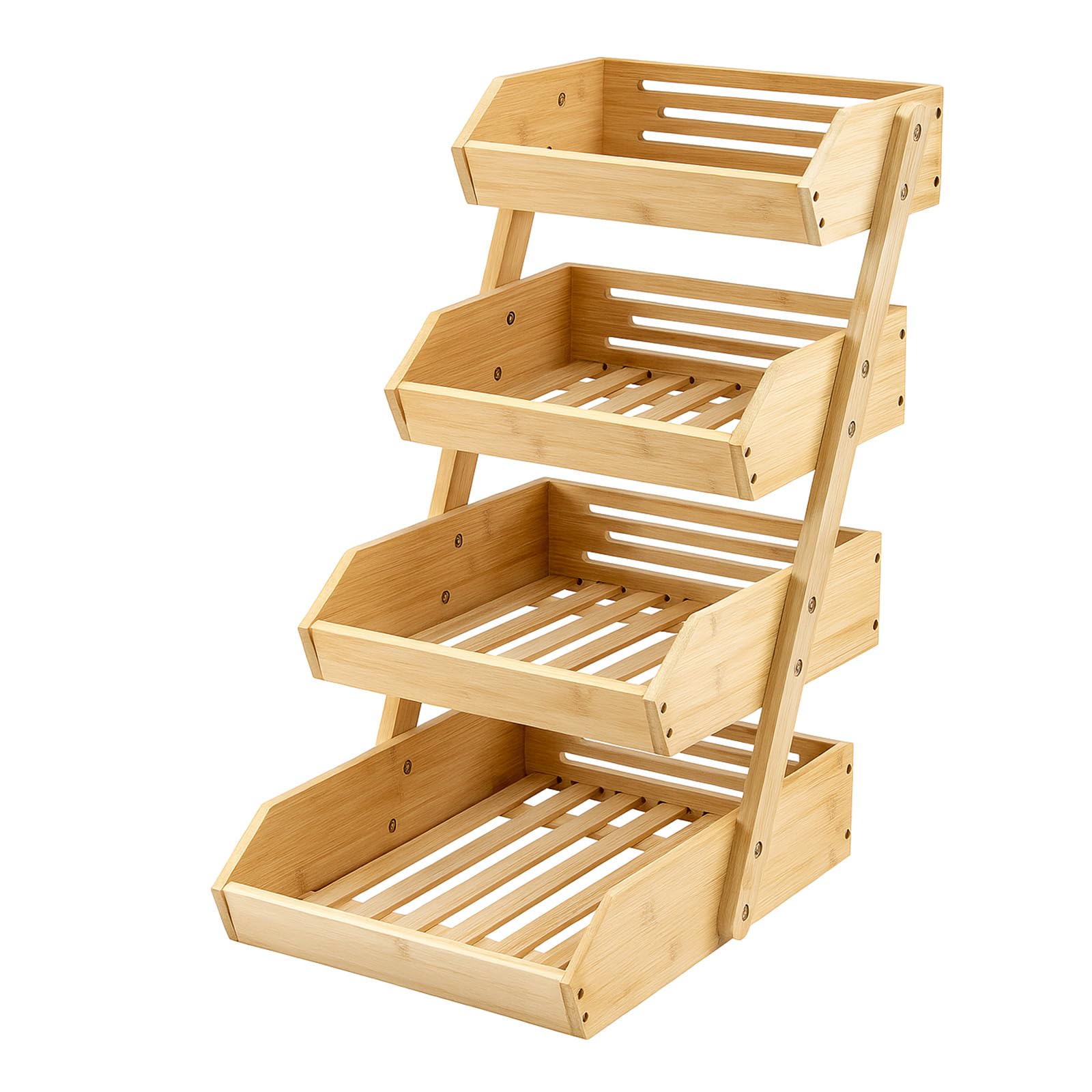 CROWNSHOP 4-Tier Bamboo Fruits Basket Fruits Bowl Holder Bread Basket Vegetable Fruits Holder Organiser for Kitchen Home Decorative Storage