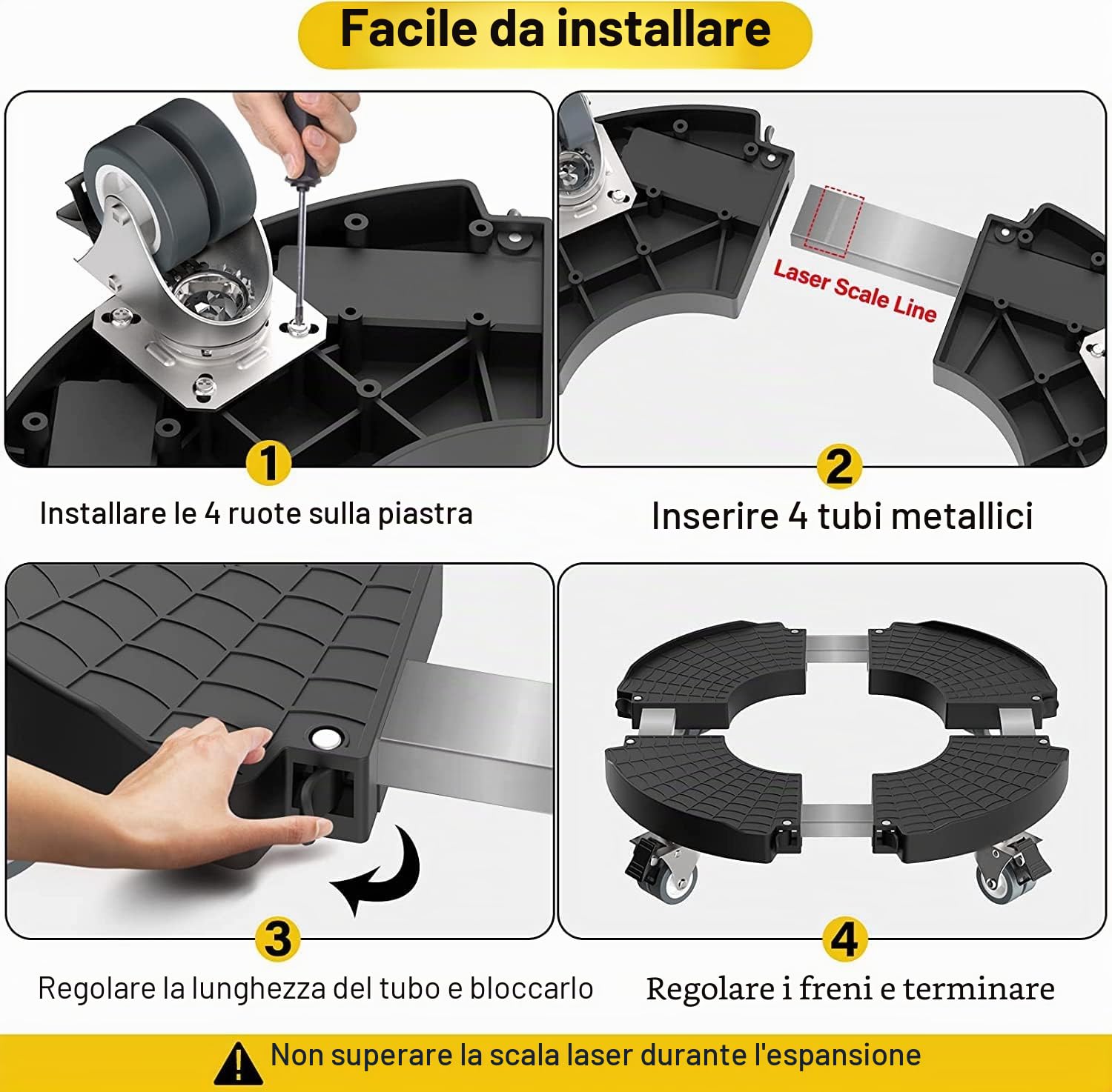 WELDUN Rullo per Piante Ø 40 – 57 cm, Portata 200 kg, sottovaso con Ruote girevoli bloccabili, Rotolo per Fiori per Esterni e Interni, Confezione da 2