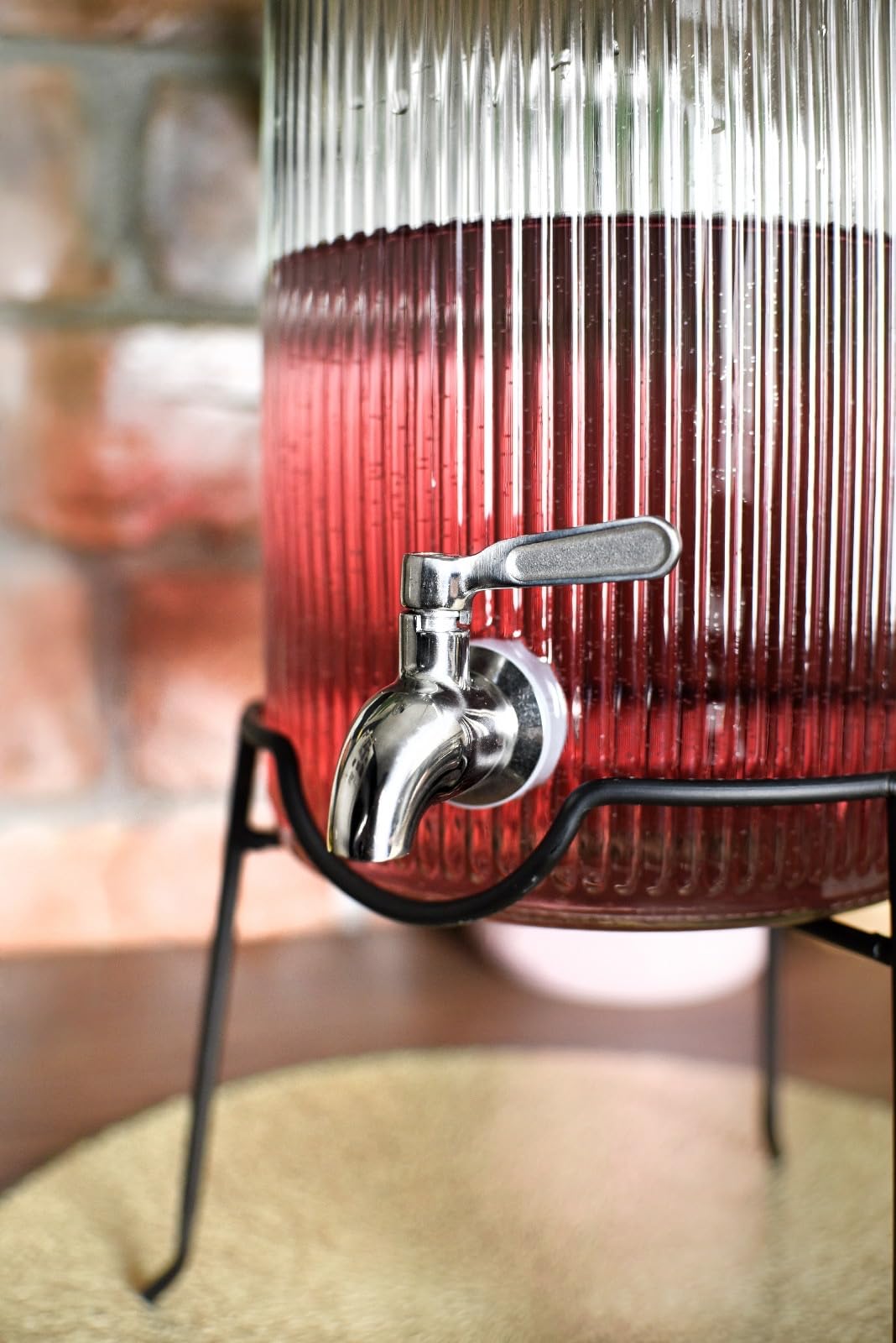 Sendez Dispenser di bevande in vetro da 5 l, con rubinetto in acciaio inox e supporto in metallo, design retrò, robusto ed elegante, perfetto per limonata, tè freddo e feste