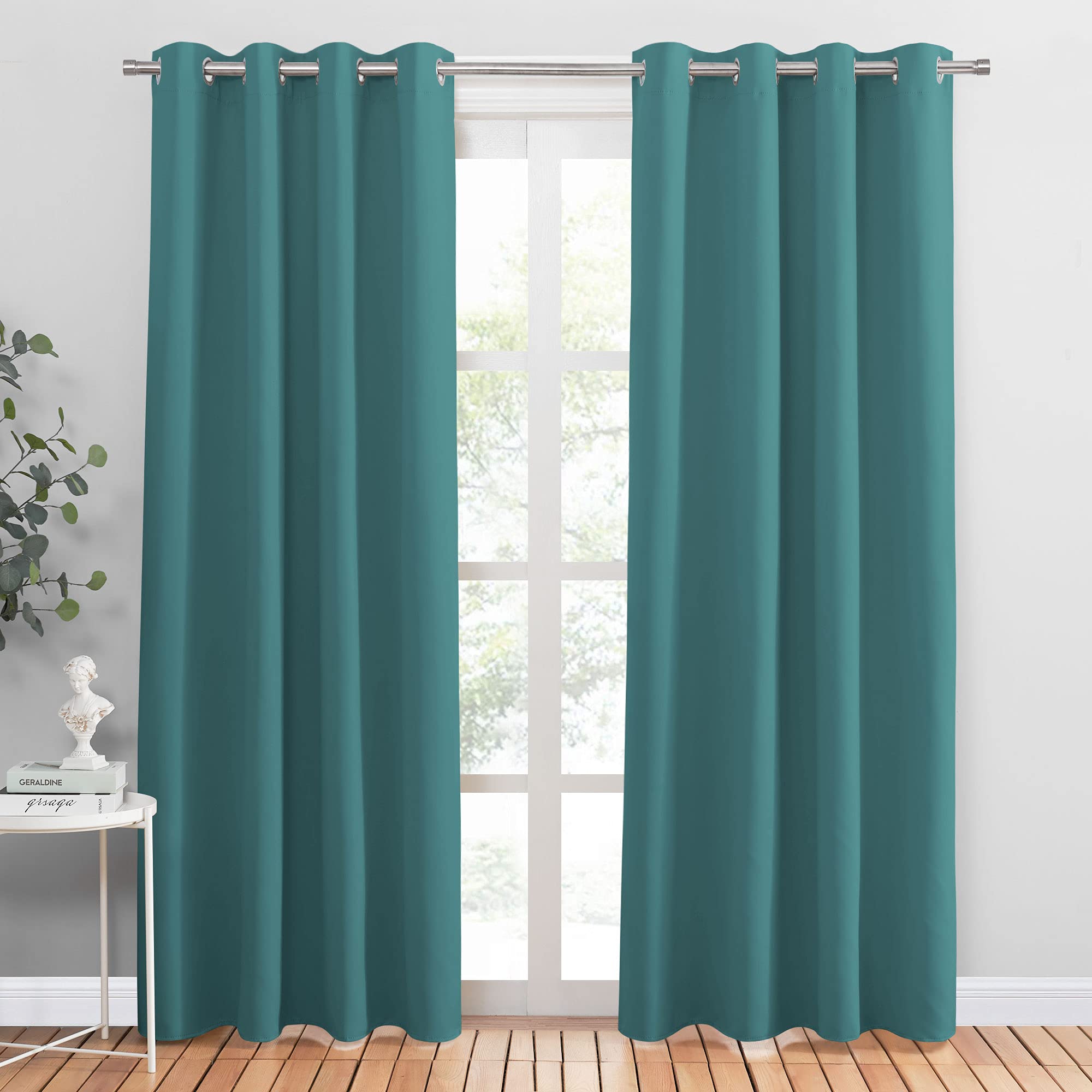 PONY DANCE Tende Camera da Letto - Tende per Salotto Eleganti Tende Oscuranti con Anelli Tende Termiche per Casa Tende Cameretta Bambina 2 Pezzi L 140 x A 220 cm, Sea Teal