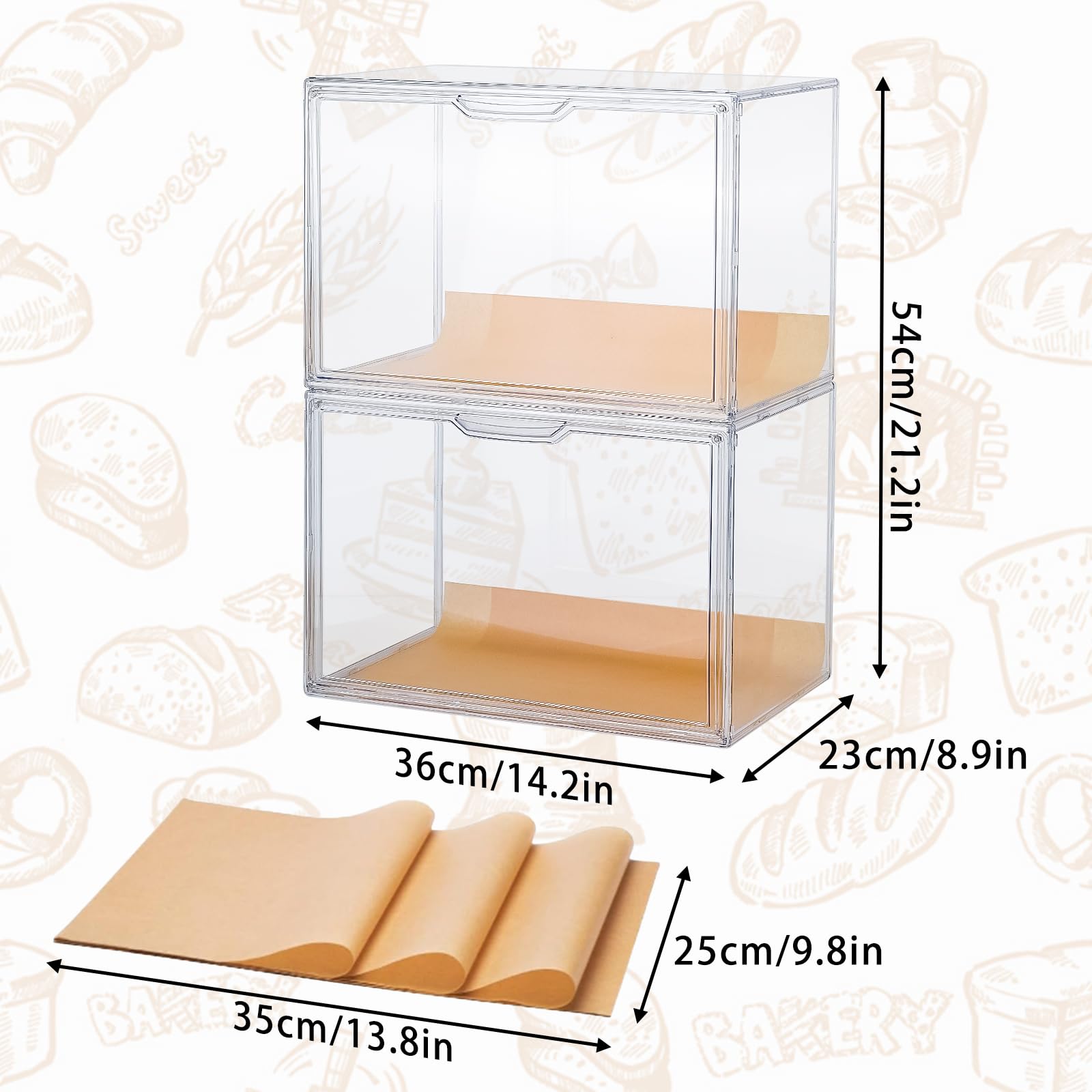 2er Set Plastik Brotkasten Groß Brotbox Durchsichtig Brotaufbewahrung mit 50pcs Backpapier Etiketten Verstellbar Durchsichtig Brotbehälter Brotkasten Transparent Brot Aufbewahrungsbox kunststoff Küche, Haushalt & Wohnen