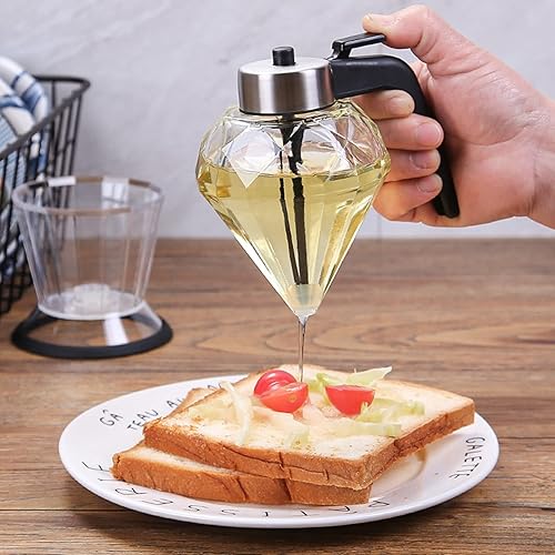 Miniatura 5 de Dispensador de miel, dispensador de jarabe con soporte, tarro de miel de vidrio sin goteo, dispensador de miel de 7 onzas, fácil funciona, ideal
