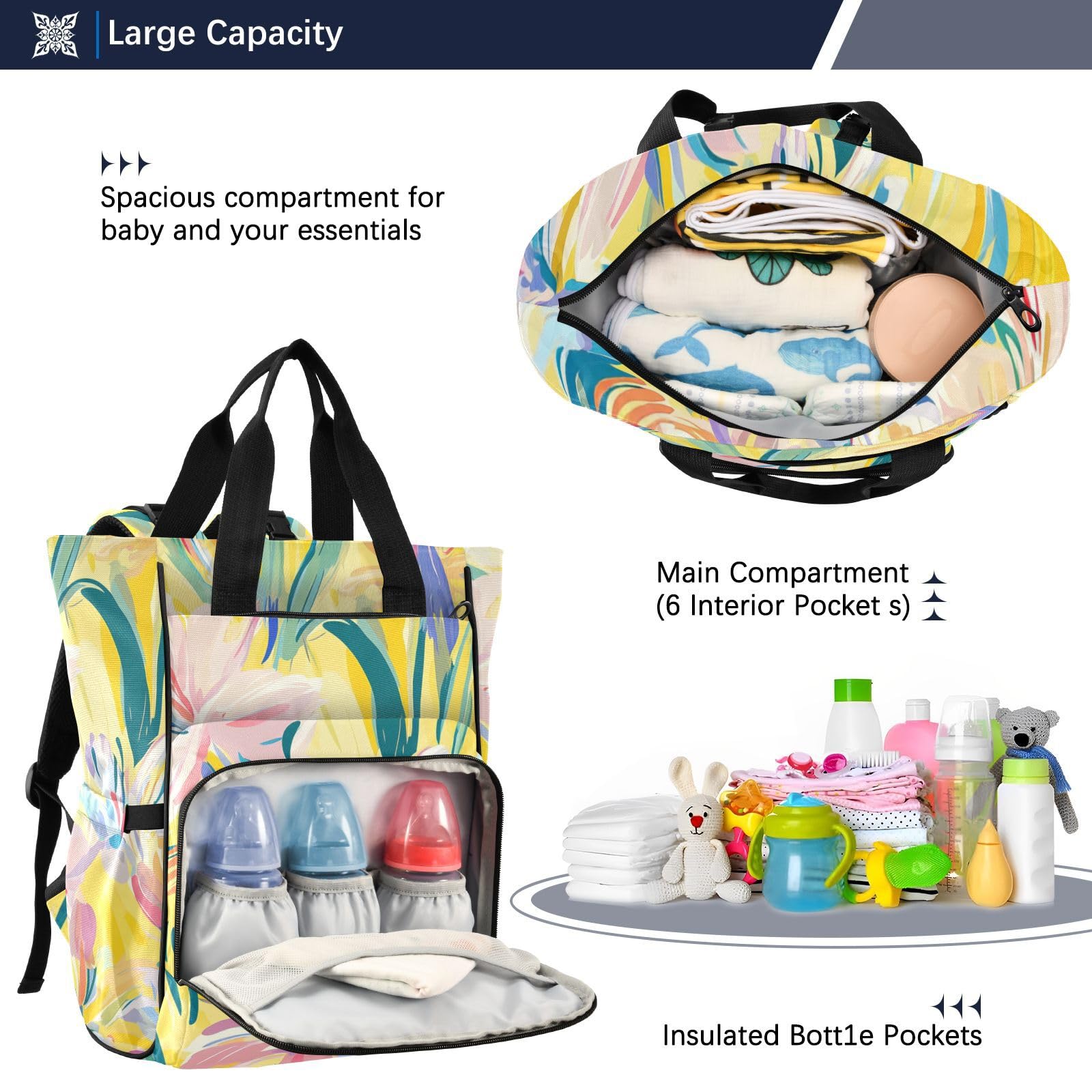 Duże torby na pieluchy unisex do podróży kwiaty lilia, stokrotka