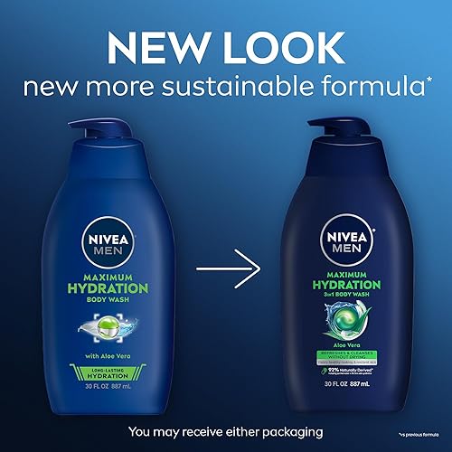 Miniatura 2 de Nivea Men Gel de baño de hidratación máxima jabón corporal de aloe vera para piel seca botella de bomba de 30 onzas líquidas