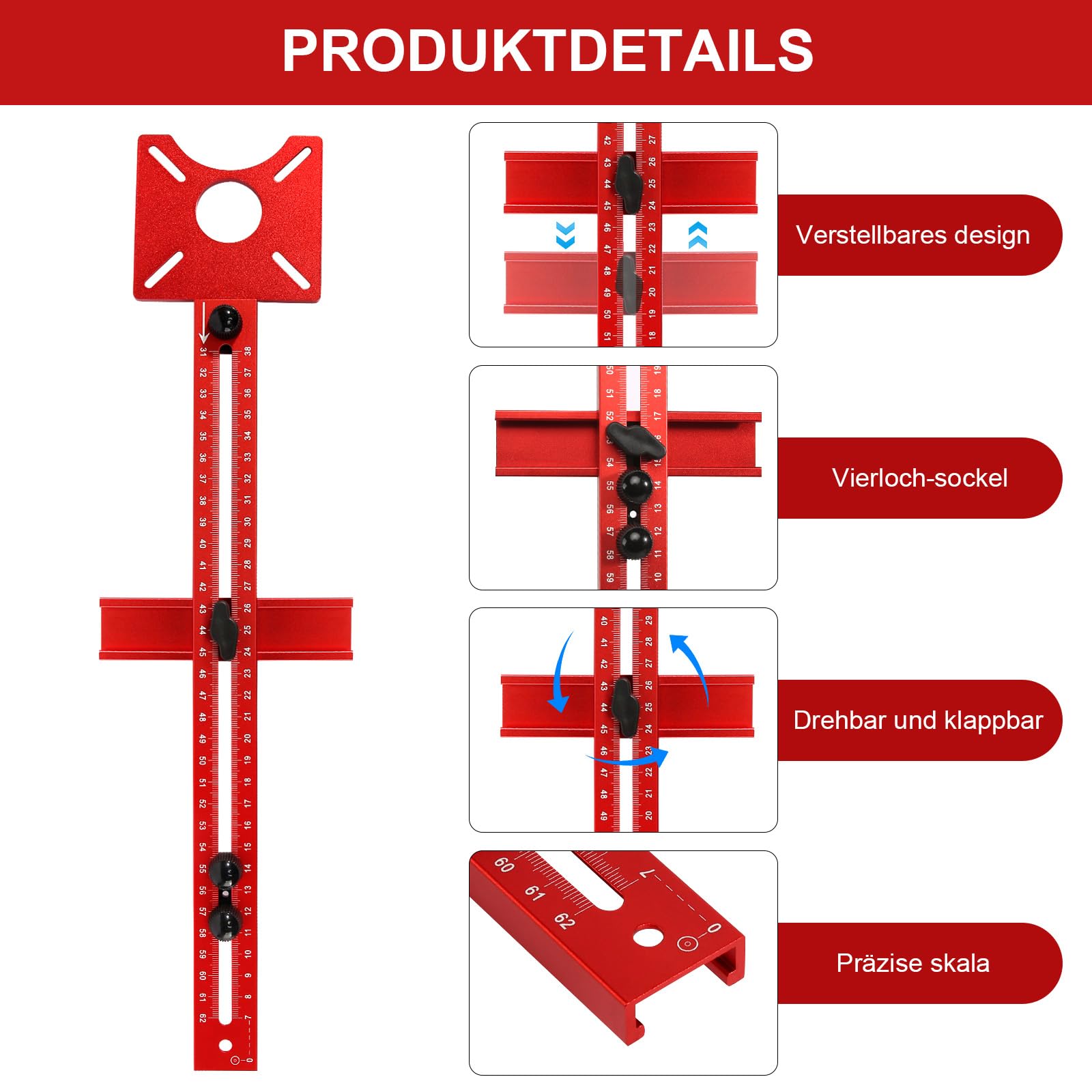 Plantilla de fresado de aluminio ajustable 4 en 1, guía de fresado, compás de fresado, radio de 90 mm hasta 370 mm, plantilla de fresado multifuncional para carpintería DIY
