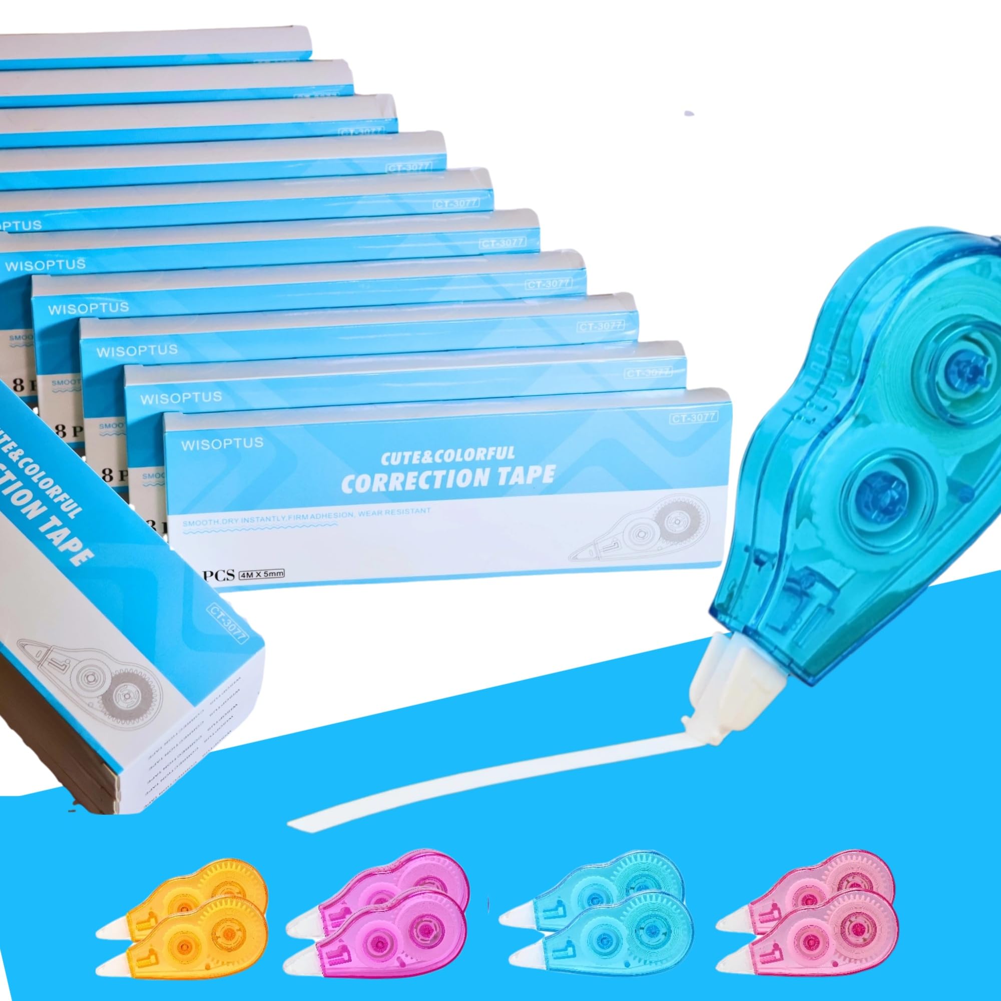 Paquete de 120 cintas correctoras, 13 pies, mini cinta correctora fácil de usar, secado instantáneo, resistente al desgarro y silencioso, suministros de oficina escolar, multicolor
