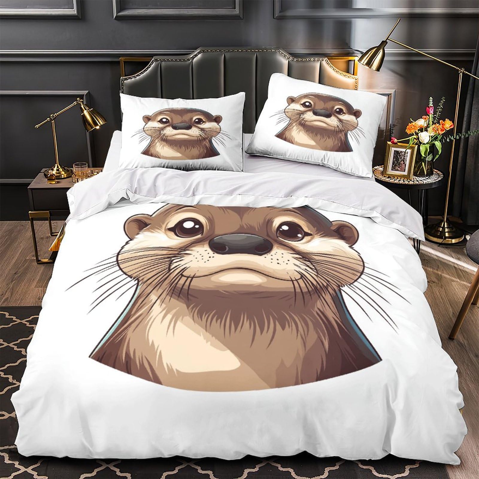 Housse de couette 260x220 loutre respirante et parure de lit microfibre 3 pièces