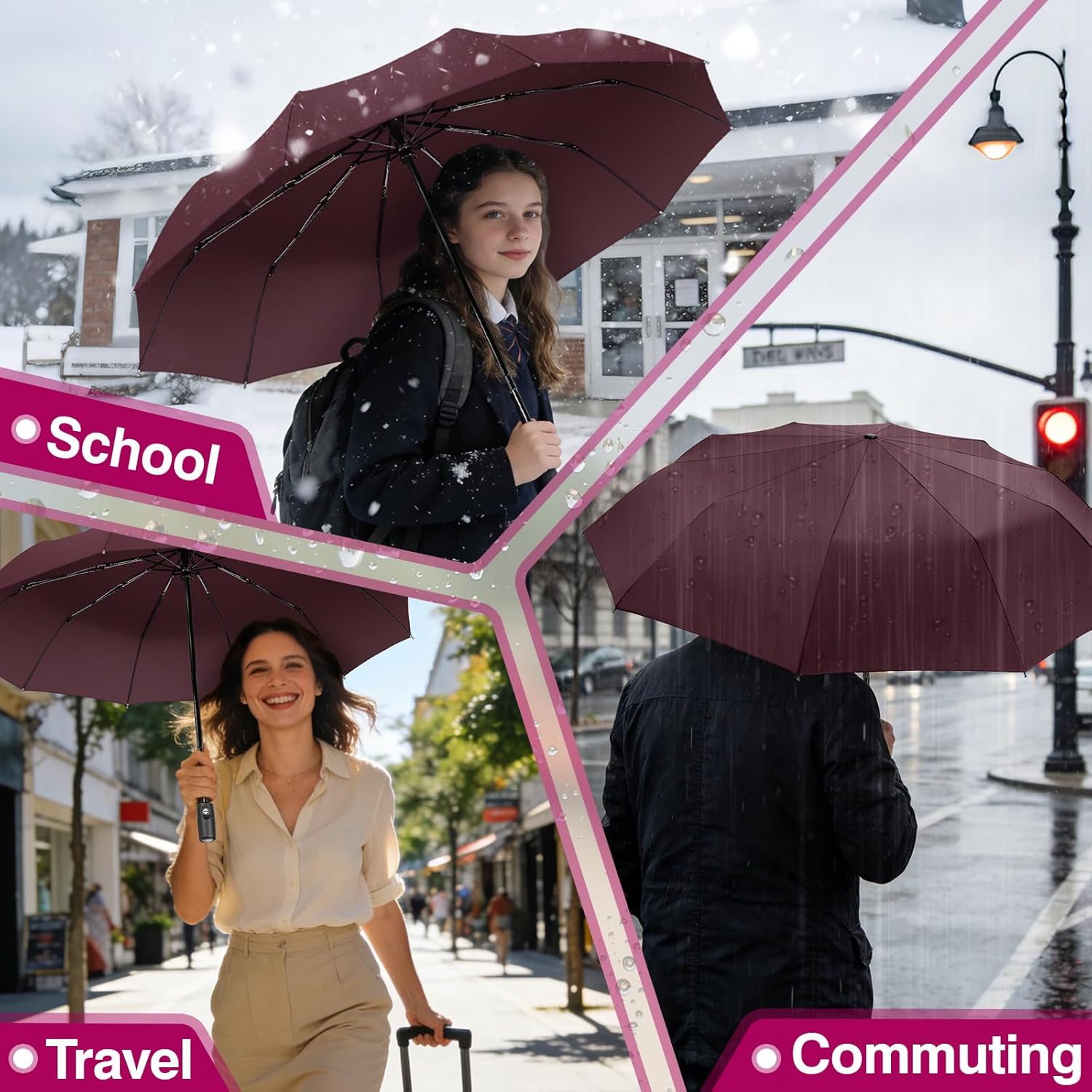 ZOMAKE Travel Umbrella Compact - 10 Ribs Portable Collapsible Umbrellas for Rain Windproof - Paraguas Automatic Small Folding Umbrella Lightweight Packable Umbrella for Women Men