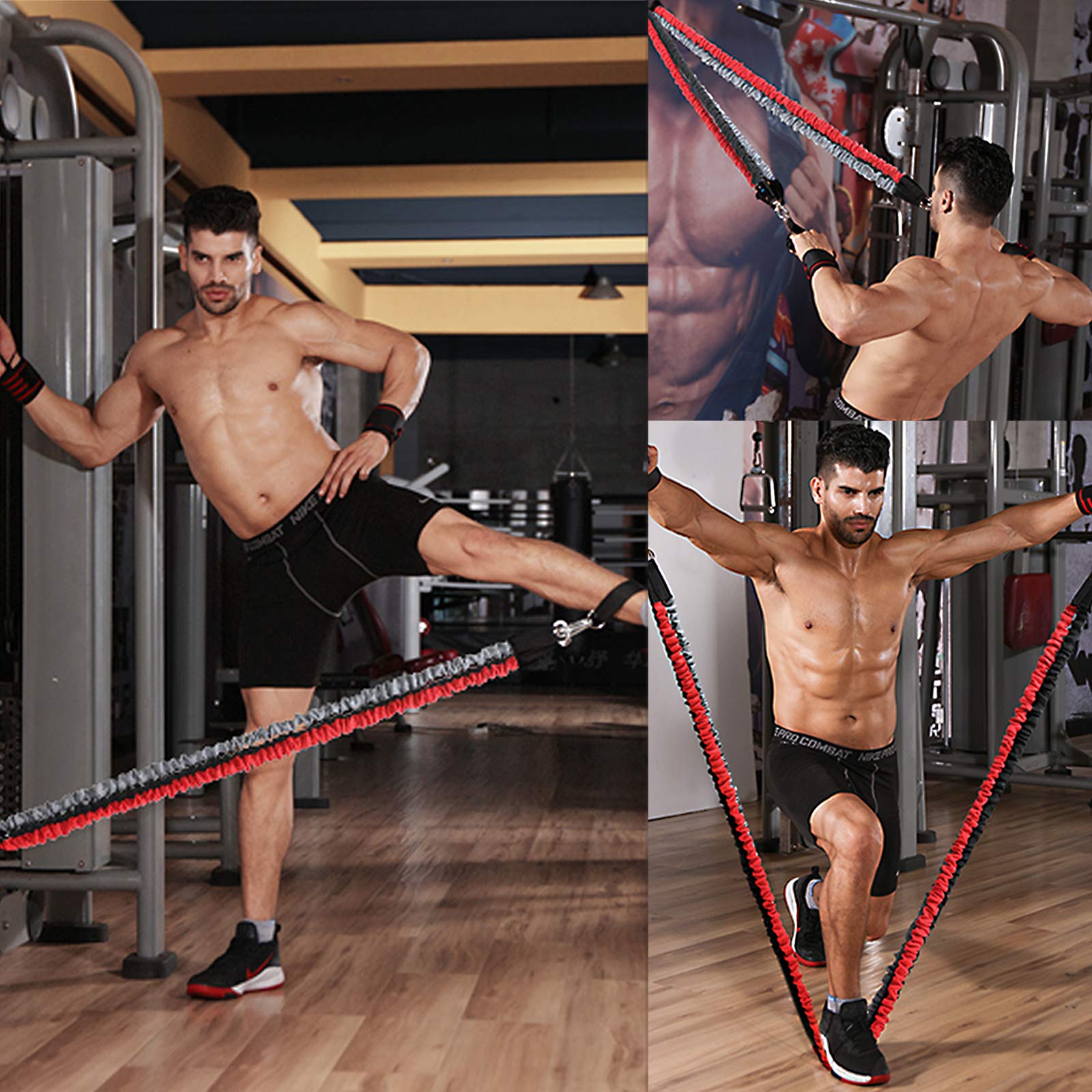 Widerstandsbänder-Set (11-teilig), Workout-Bänder mit Griffen, Metall-Karabiner, Türanker, Knöchelriemen, Übungsbänder für Training, Muskeltraining, Formkörper, Heimtraining, stapelbar bis zu 68 kg