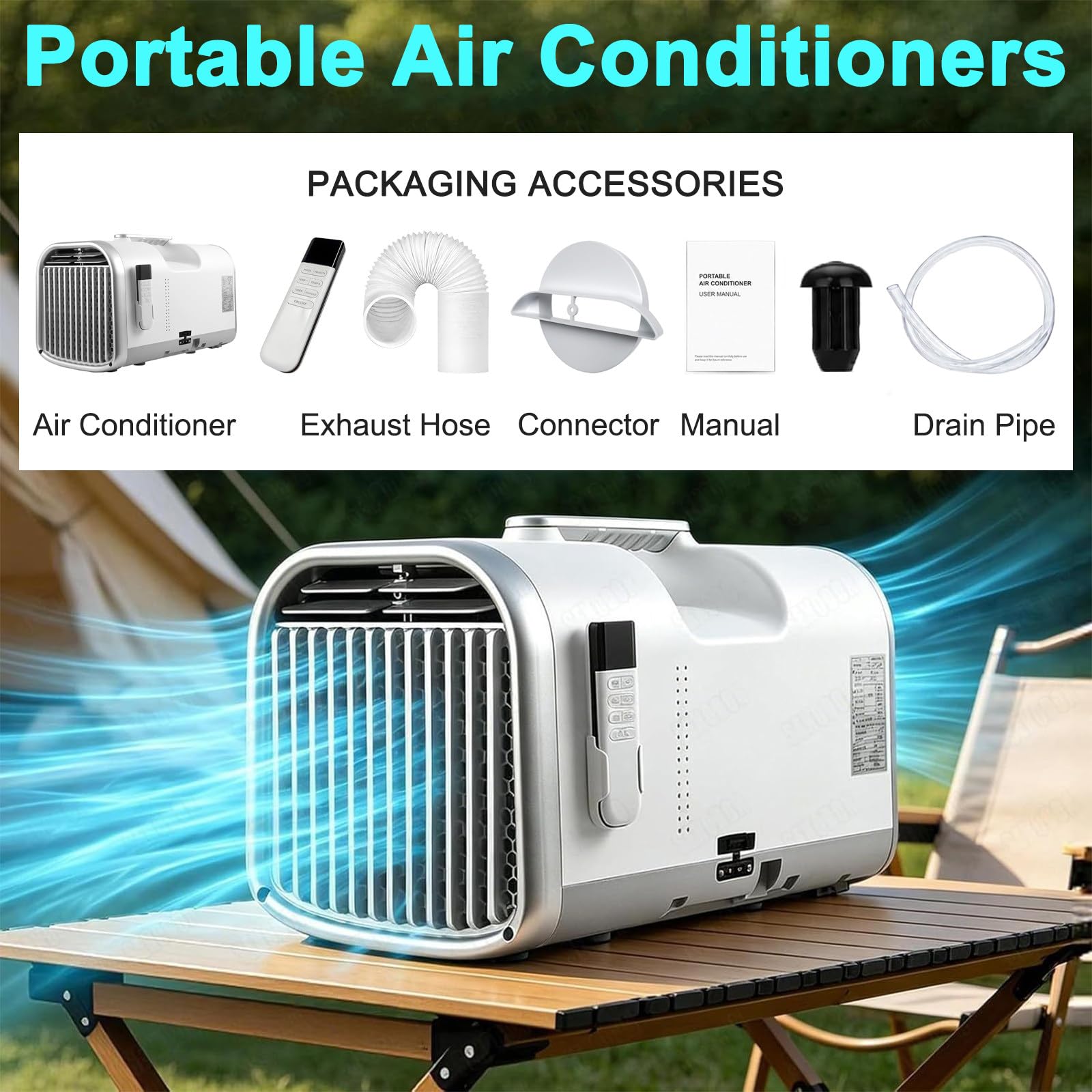 Condizionatore D'aria Portatile da Campeggio 220V per Camion 4400BTU | Condizionatore Portatile per Camper e Piccoli Ambienti, con Timer Regolabile da 1 a 12 Ore e Telecomando