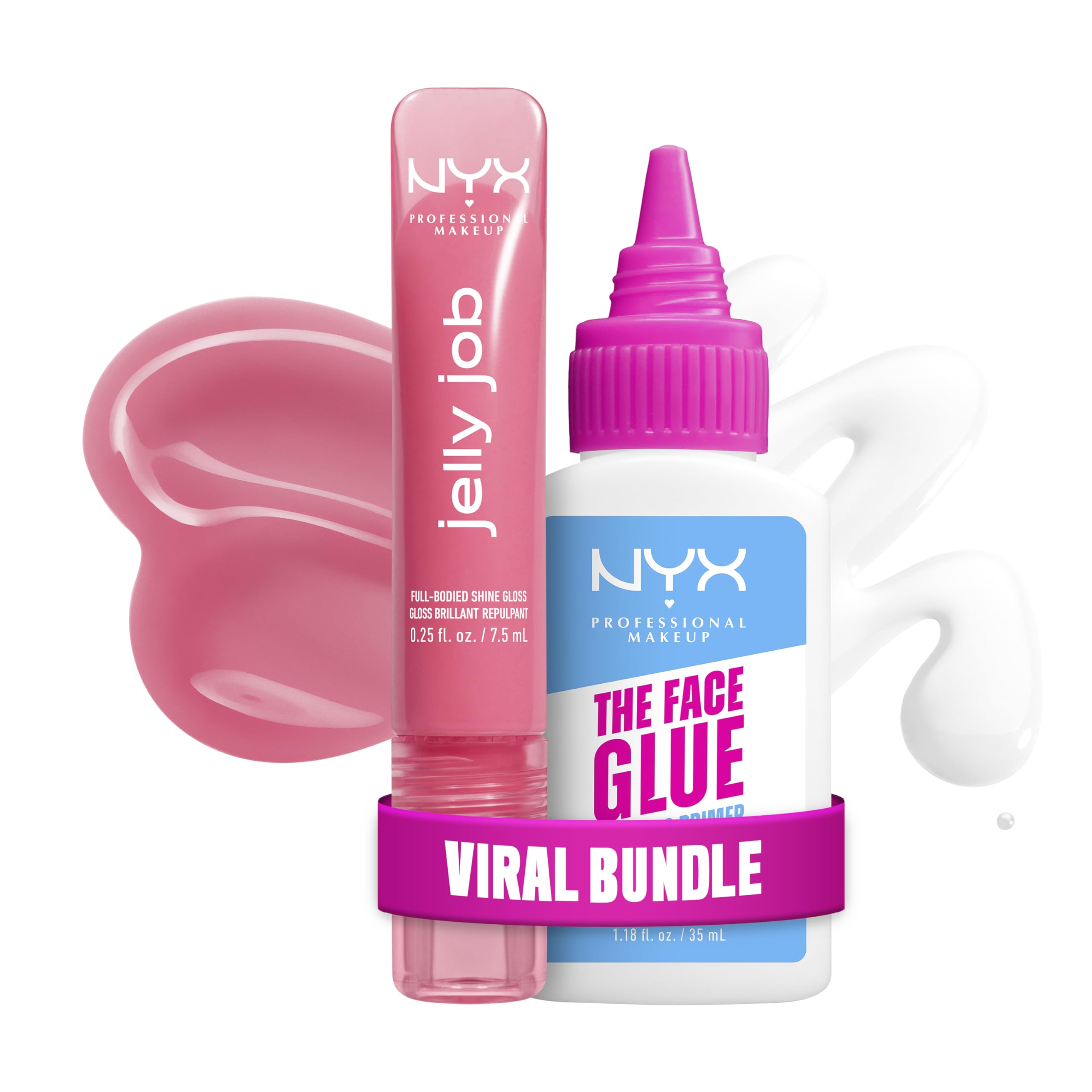 Bundle aus NYX Professional Makeup Jelly Job Peptide Infused Jelly Gloss Jelly Blushin' + The Face Glue Gripping Primer, Grundierung, Feuchtigkeitsspendender Primer für 24 Stunden Make-up-Halt, 35 ml
