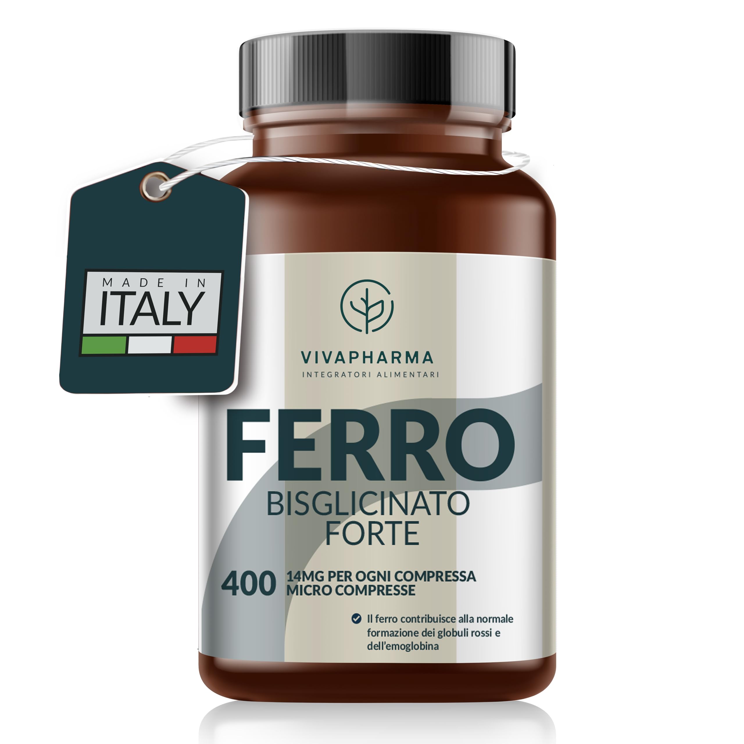 Integratore Ferro Bisglicinato per Donne e Uomini, 400 Micro Compresse Vegane 14mg per Compressa (12+ mesi) Contribuisce al Normale Metabolismo Energetico, Senza OGM e Magnesio Stearato, Made in Italy