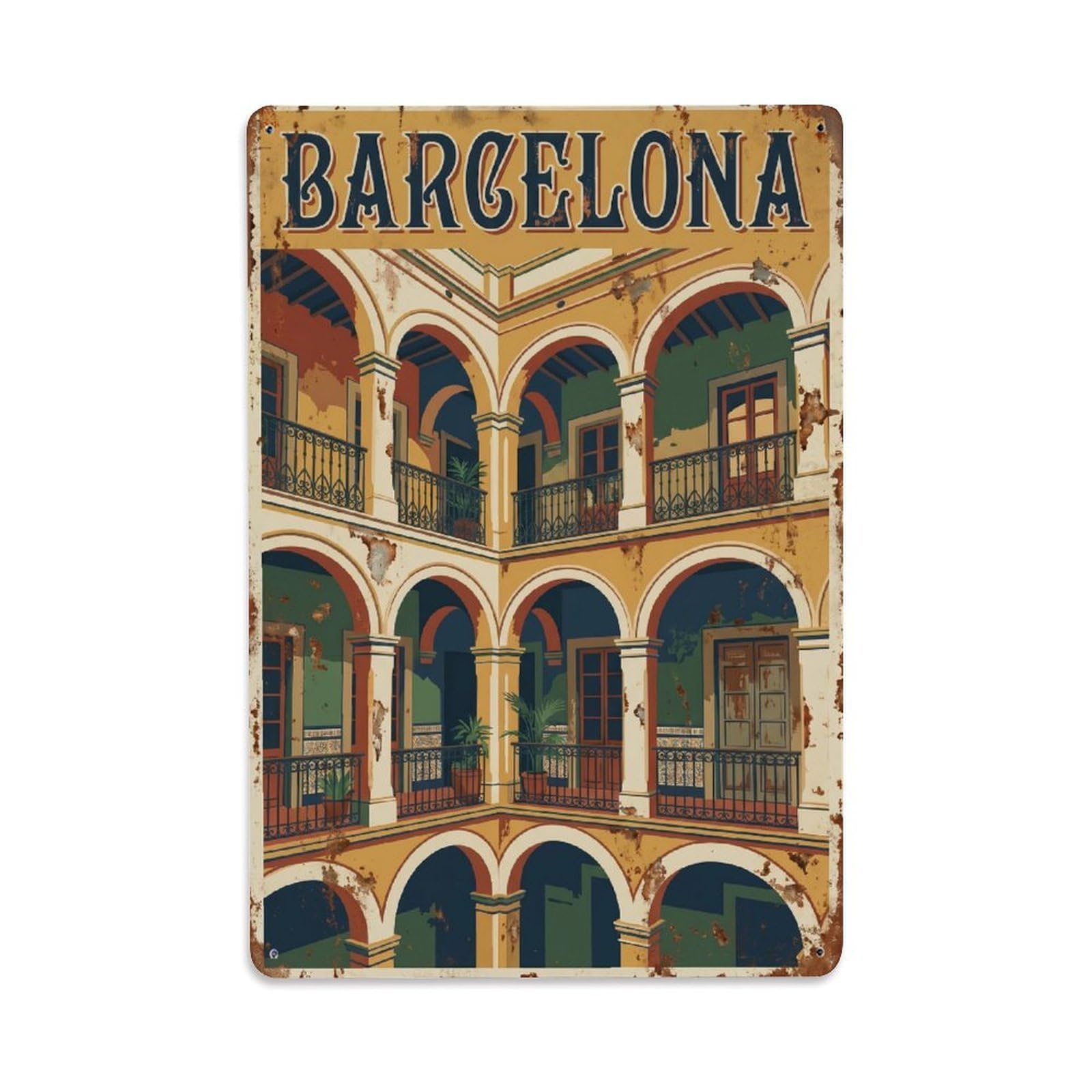 Vintage Travel Courtyards Spain Interior Metal Tin Sign