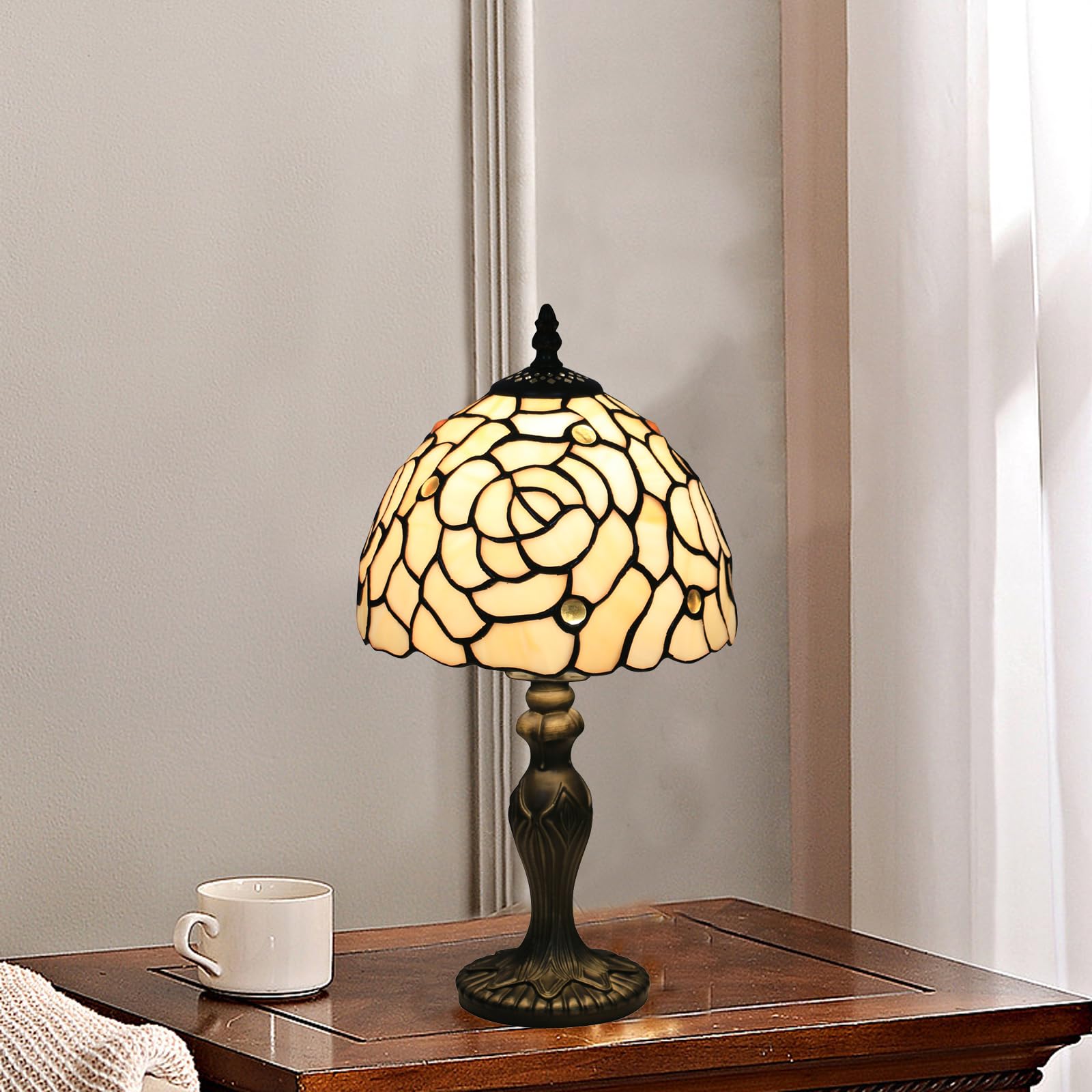 Lampada Tiffany da Tavolo con Paralume in Vetro Colorato per Soggiorno, Camera da Letto, Studio e Tavolino da Caffè