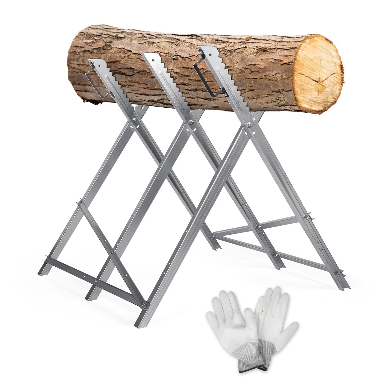 Chevalet de sciage pliable - Capacité de charge de 150 kg - En métal galvanisé - Pour travaux de scie à bois, bois de chauffage, tréteau de tronçonneuse