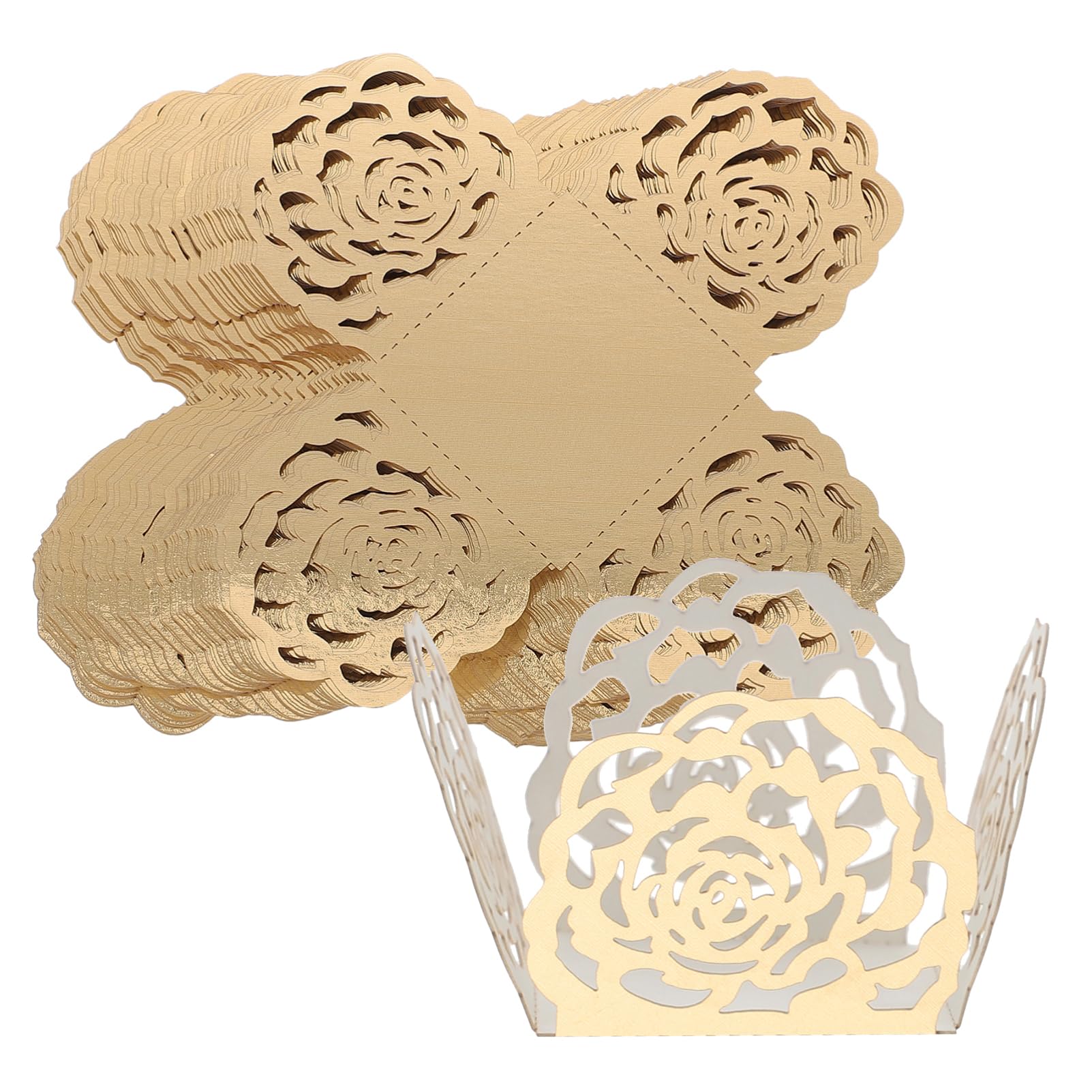 Cabilock 100Pcs Hollow Rose Trim Chocolate Candy Wrappers, Golden Paper Candy Cups for Chocolate Packaging, Wedding Party Dessert Table Decoration, 1.37x1.37x1.29 Inch