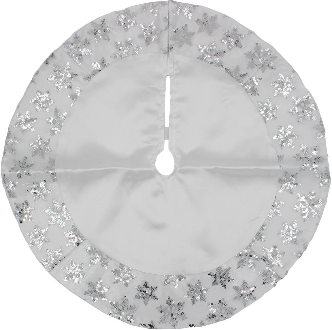 20-inch Miniature Satin Tree Skirt with Sequined Snowflake Border (Silver)