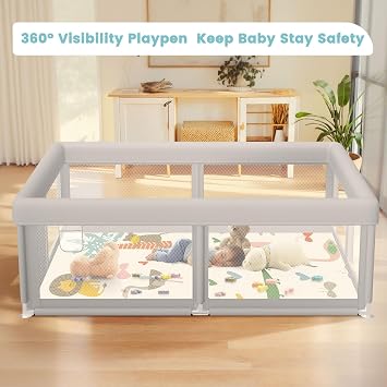 besuhot Baby Playpen 50x50 Inch Baby Playpen with Mat, Play Pen for Babies and Toddlers, Playard with Gate, Sturdy Safety Fence, Indoor & Outdoor Kids Activity Center