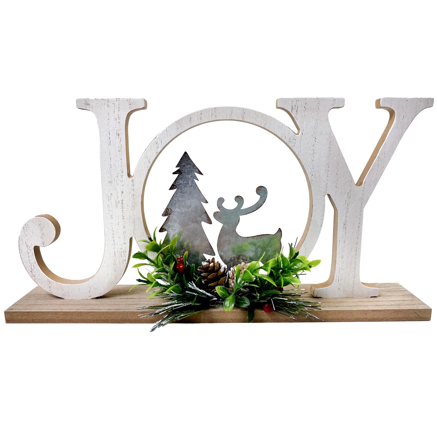 Christmas Table Decorations Joy Farmhouse Christmas Tree Elk Sign Wooden Winter Rustic Decor Vintage Holiday Block for Home Kitchen Xmas Party Mantel Tiered Tray Gift