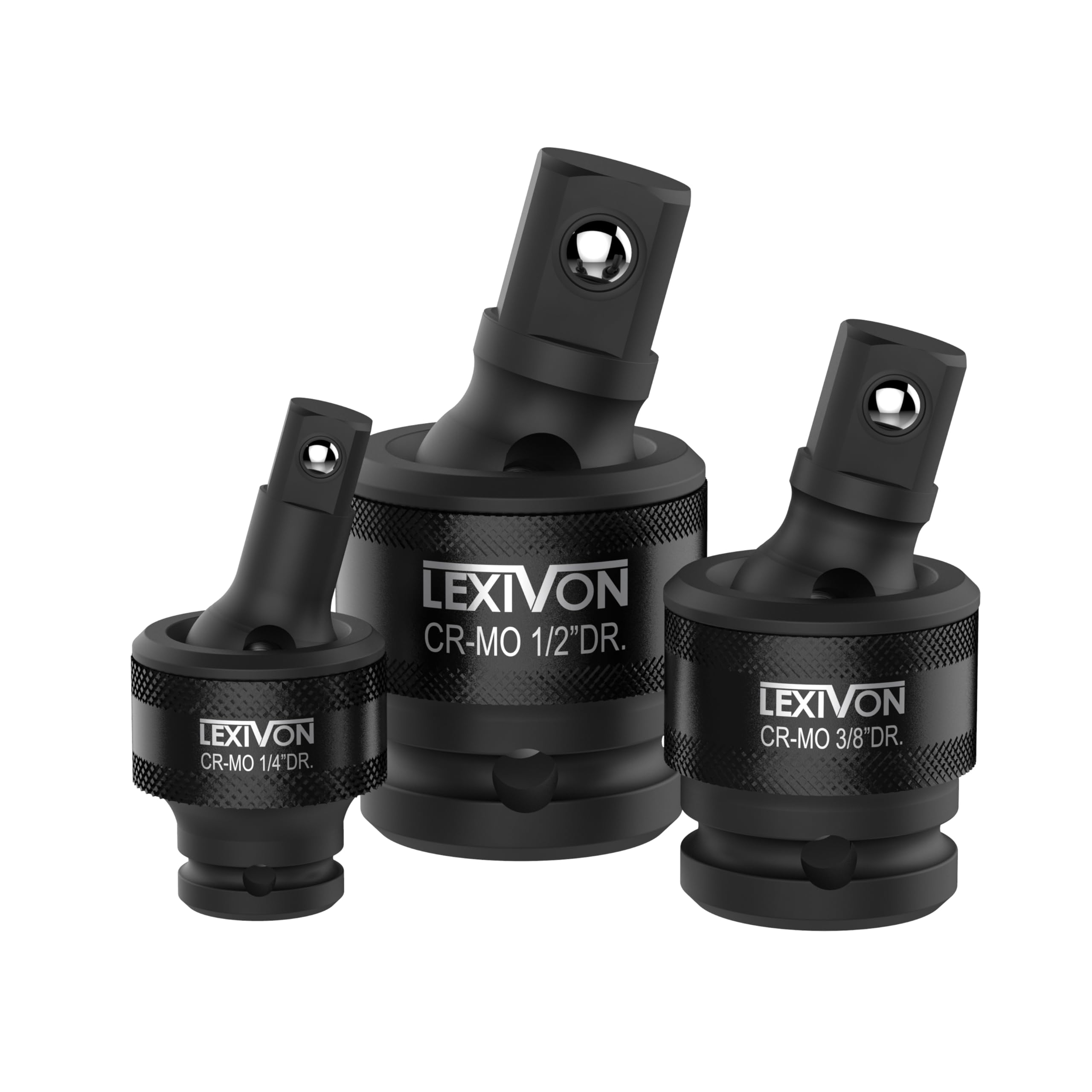 LEXIVON Schlagschrauber Kreuzgelenk-Gelenksatz | Premium 3 teilige Kugelfeder, Ausführung 1/2", 3/8" und 1/4" U-Kugelkopf passend für Drehmomentschlüssel, bohrer, steckschlüssel, ratsche (LX-113)