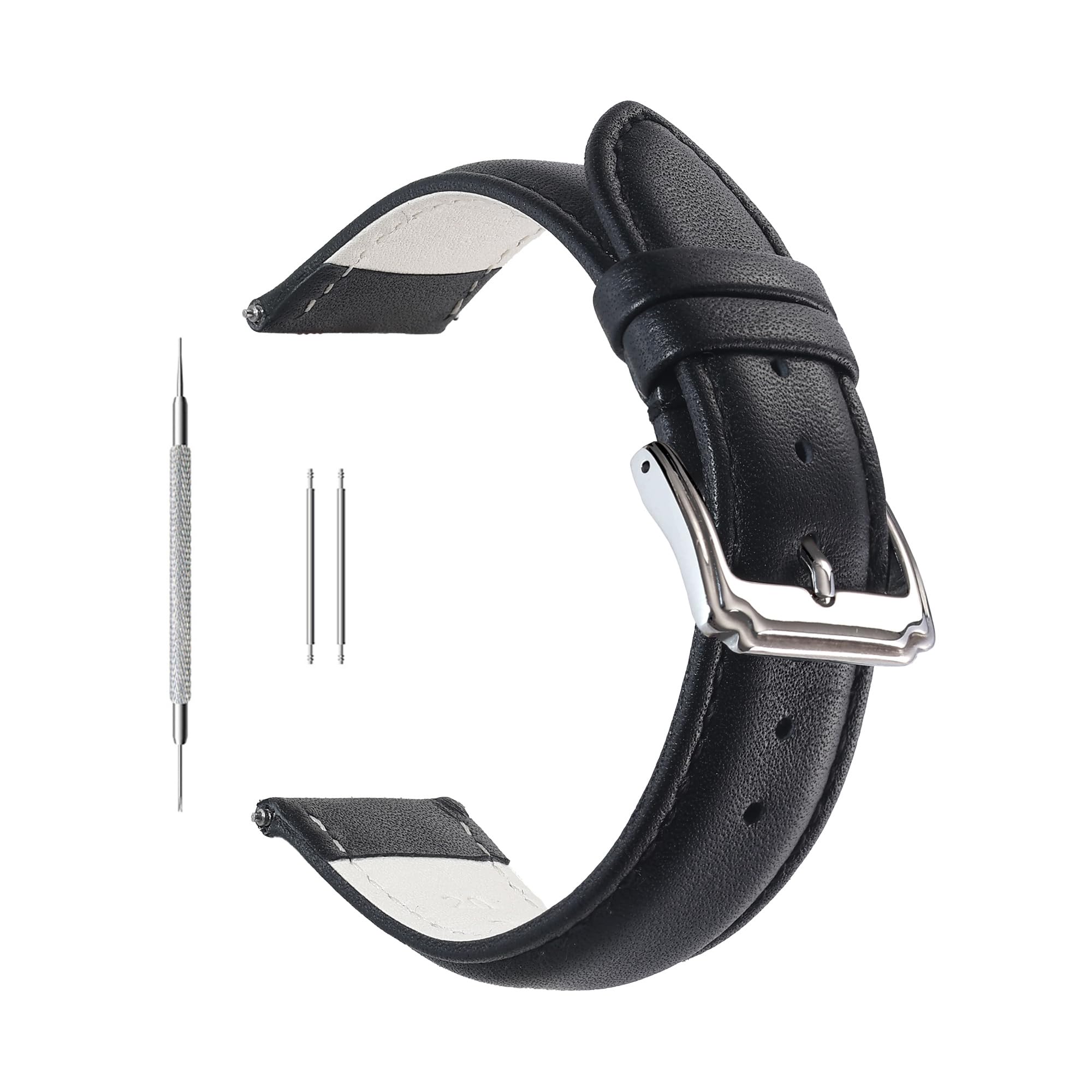 Berfine18mm 20mm 22mm Calf Leather Watch Band, Extra Soft Watch Strap for Men Women