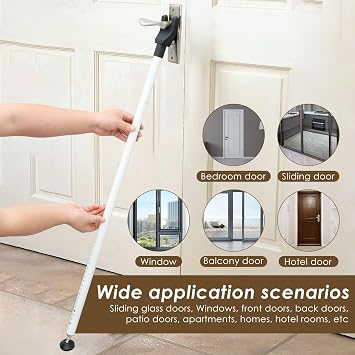 Door Security Bar 44''-55'' Adjustable Door Stopper Removable Sliding Door Safety Bar Door Jammer Bar Patio Sliding Door Lock Bar for Home, Apartment, Travel(White)