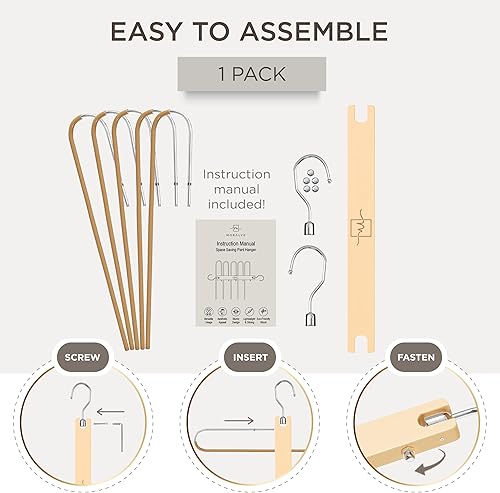 Vista 30 de MORALVE Perchas para pantalones que ahorran espacio – Perchas europeas de madera de haya y jeans – Organizador de armario y estante para pantalones