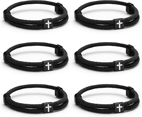 Landical 6 Pcs Cross Bracelet Father Men Gift Adjustable Braided Rope Christian Graduation Religious Prayer WWJD Jesus Gift for Women