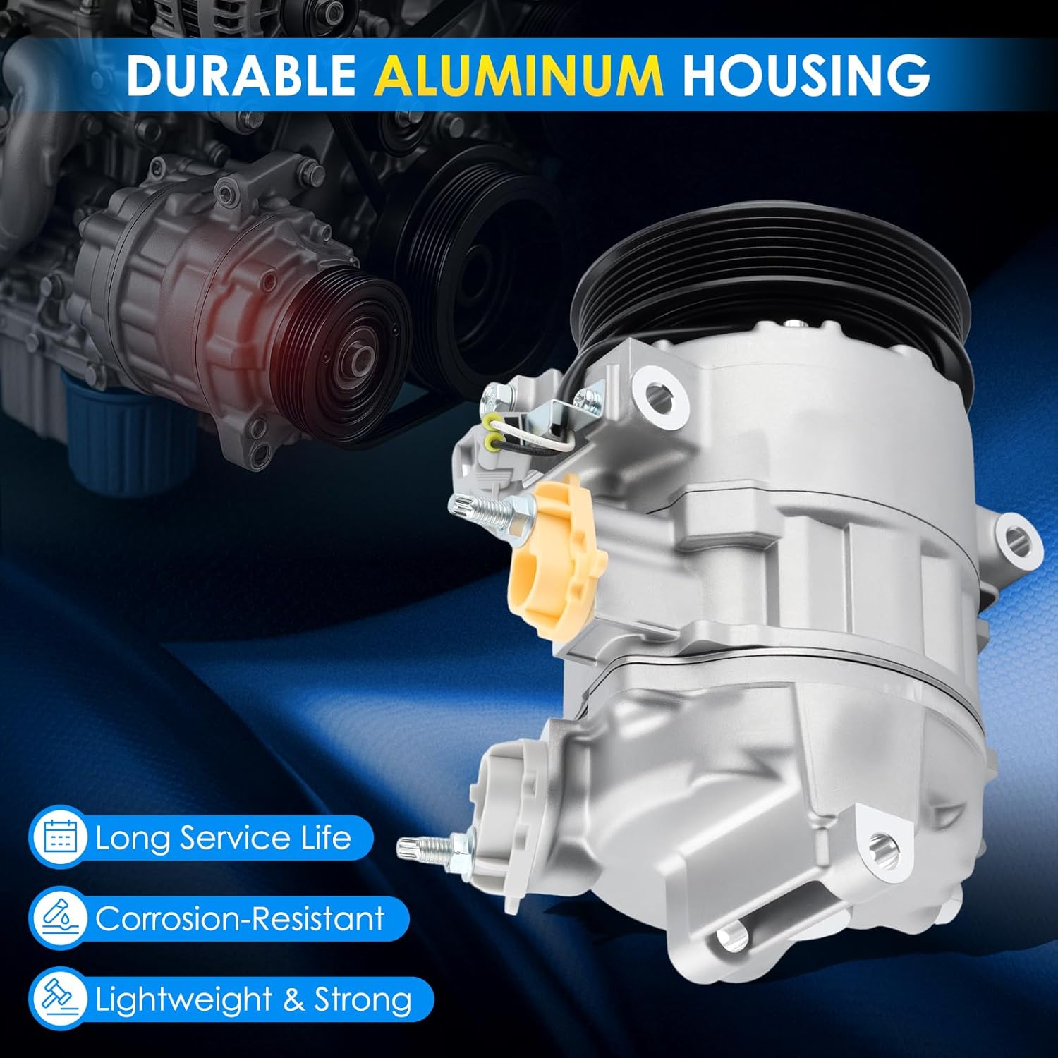 Car A/C Compressor Fit for Ram 1500 2014-2018 for Ram 1500 Classic 2019-2023 for Ram 4000 2015-2017 V8 5.7L Automotive Replacement AC Compressor 68140664AC A/C Compressor for Car CO 29182C