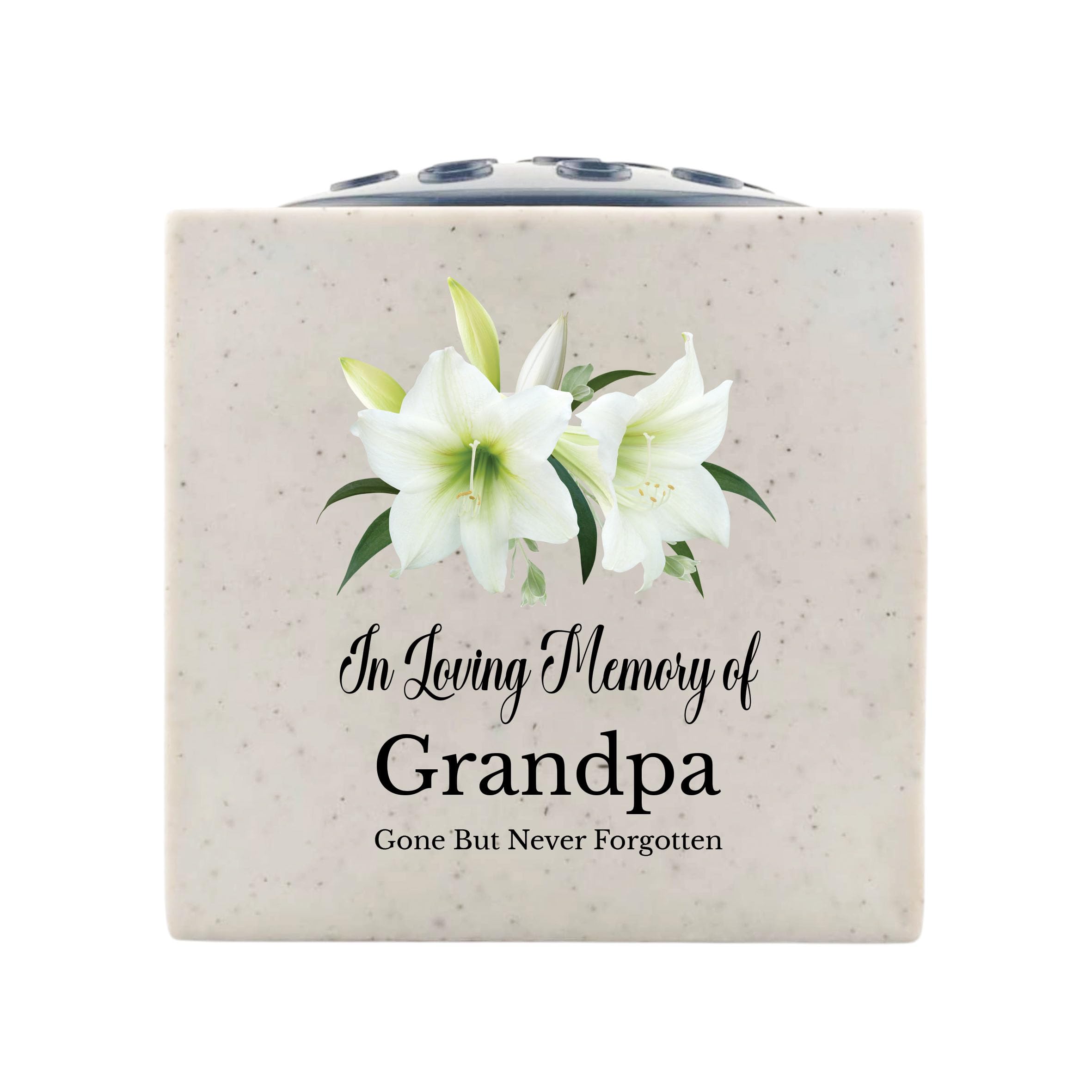 In Loving Memory Of Memorial Rose Bowl Grave Marker Flower Pot Vase With Lily Design (UV PRINTED) (Grandpa)