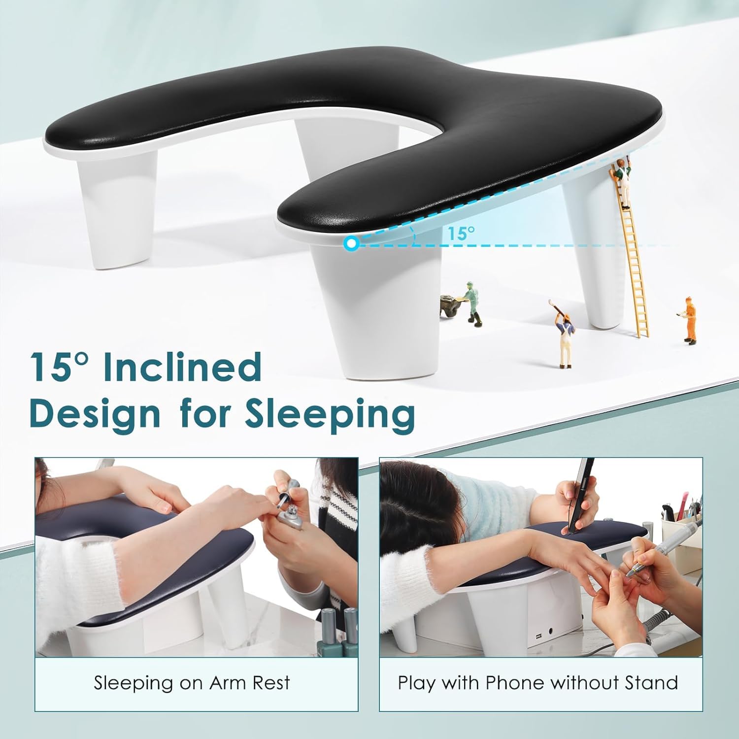 Beauty Empire U-Shaped Manicure Nail Arm Rest Stand | Big Microfiber PU Leather Hand Rest Pillow Cushion for Acrylic Nails, Nail Art, Gel Polish & Salon Use | Black 3
