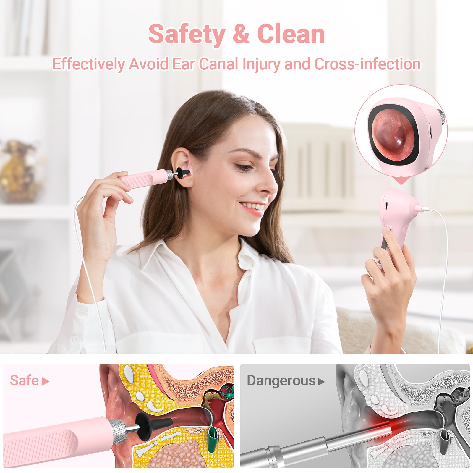 ScopeAround Otoscope numérique avec écran IPS, 720p HD Smart Video Otoscope avec lumière, caméra de retrait du cérumen