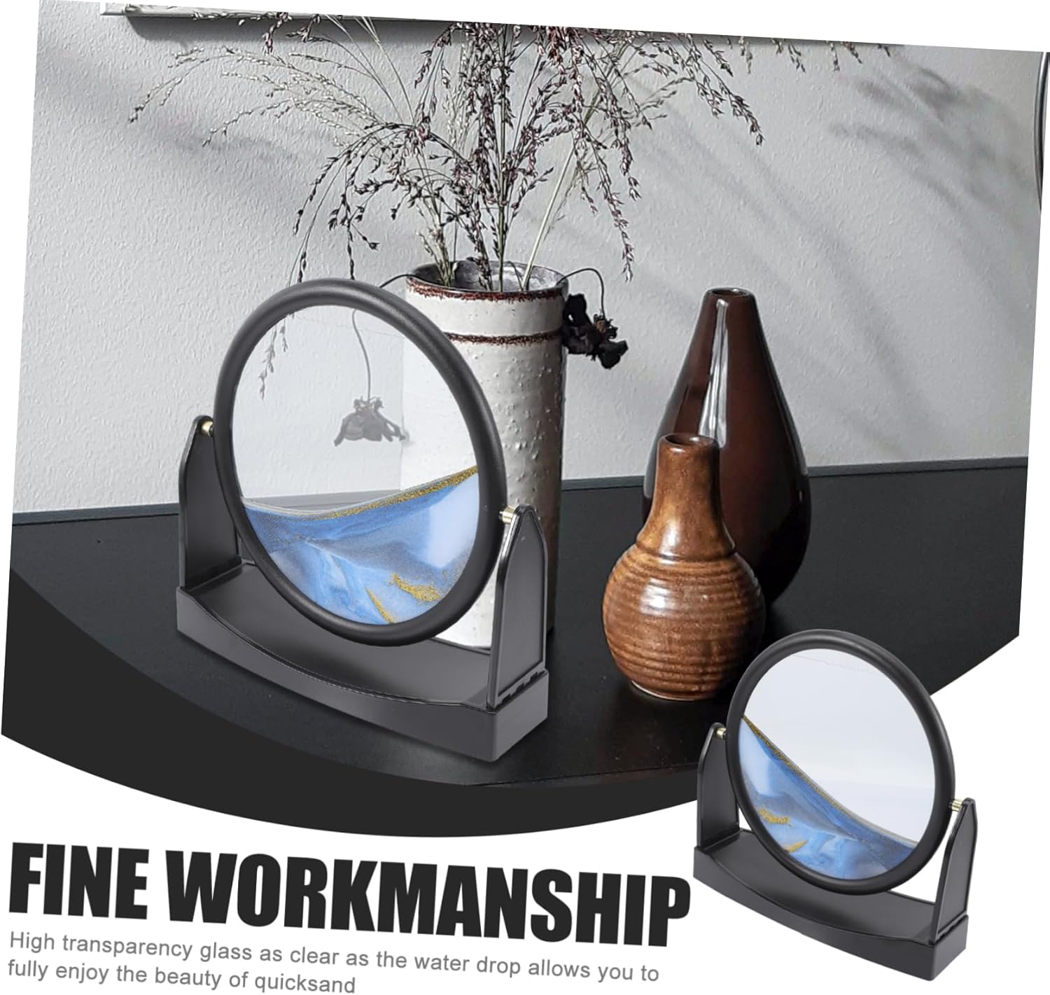 UPKOCH Desktop Moving Sand Art Picture Rotating Base Calming Quicksand Decoration for Living Room and Office Frame Relaxing Home Table Ornament