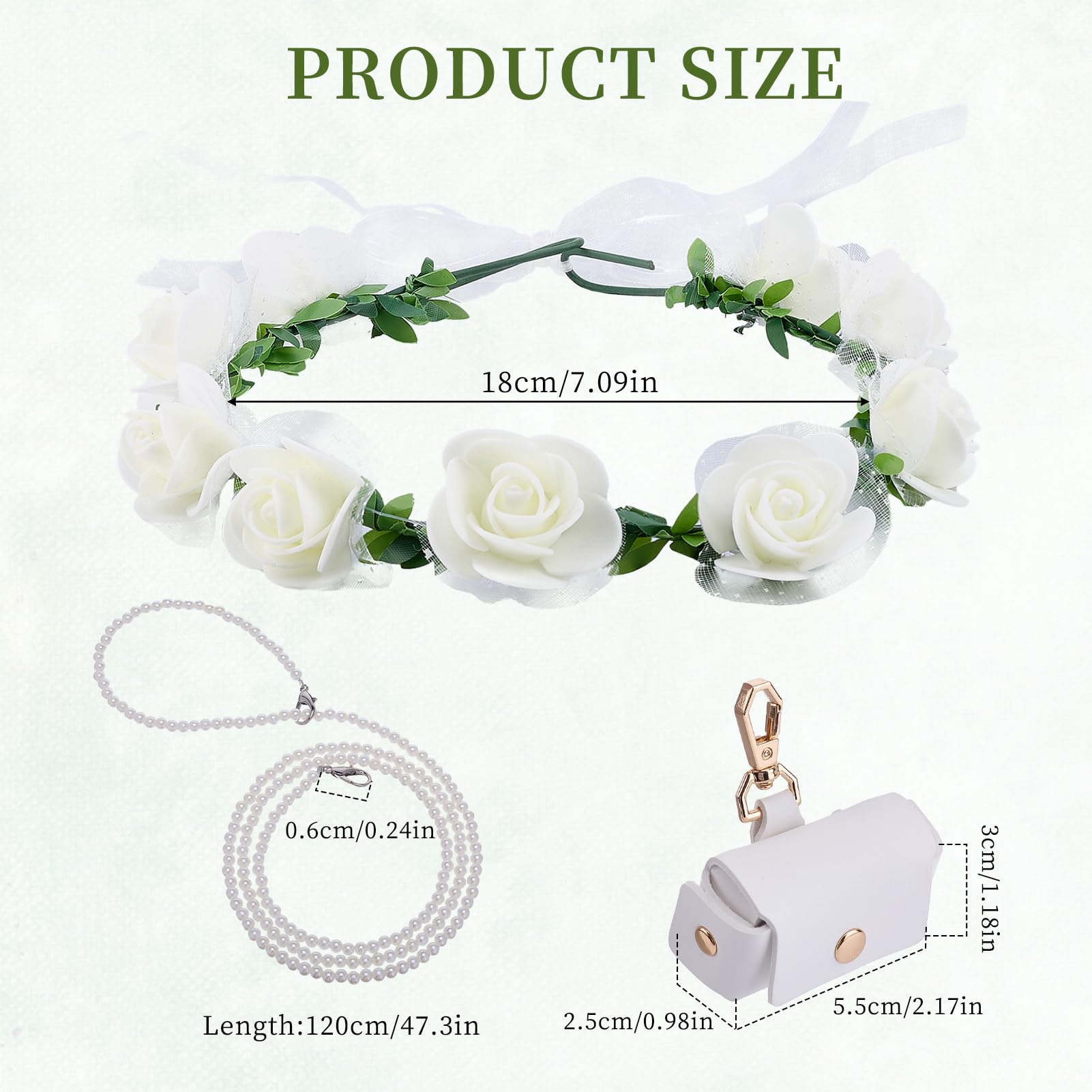 NICENEEDED Lot de 3 colliers pour mariage, chien, ensemble de fleurs, perles de laisse pour chiens avec perles porte-alliances, nœud papillon réglable pour le cou du chien