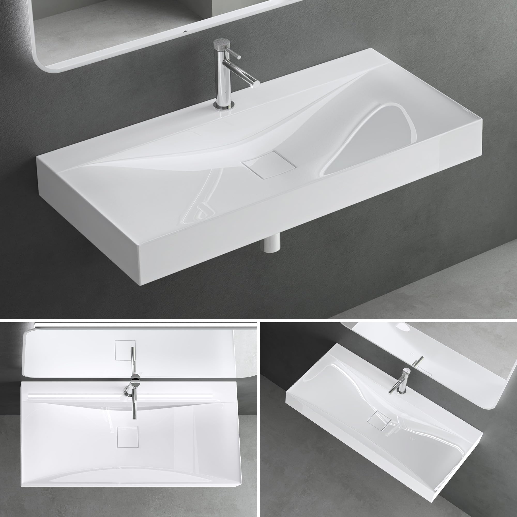 Mai & Mai Lavabo da Appoggio 60x48x10cm, Lavabo Bagno Sospeso Lavandino Bagno Rettangolare Colossum810 da Marmo fuso