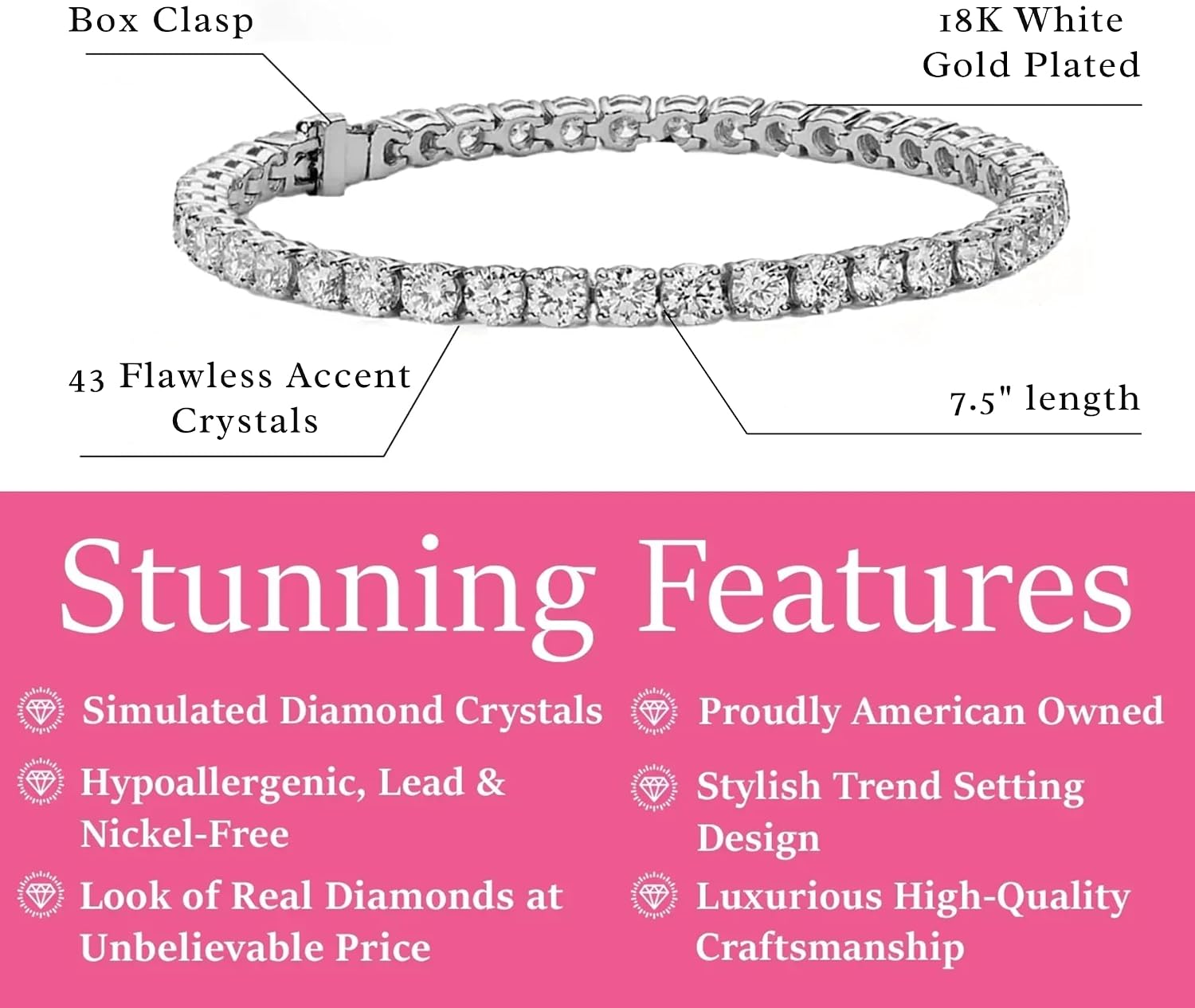 Cate & Chloe Olivia 18K Gold-Plated Tennis Bracelet | Jewelry for Women with Simulated Diamond Crystals | 7.5 Inch Sparkling Stone Bracelet for Everyday Wear | Gift for Her on Mother's Day, Birthdays