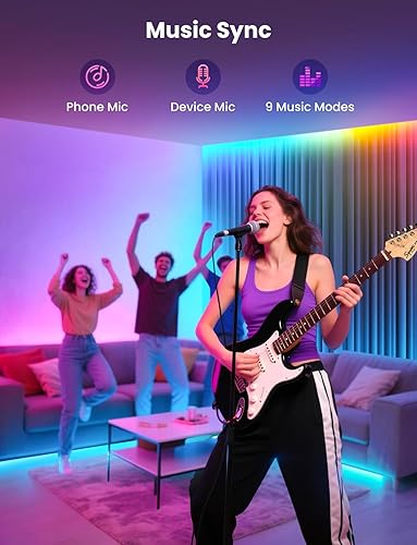 Miniatura 7 de Tira de luz LED RGB+IC, luz LED inteligente de 6.6 pies para dormitorio, control de aplicación Bluetooth, tira de iluminación LED que cambia de