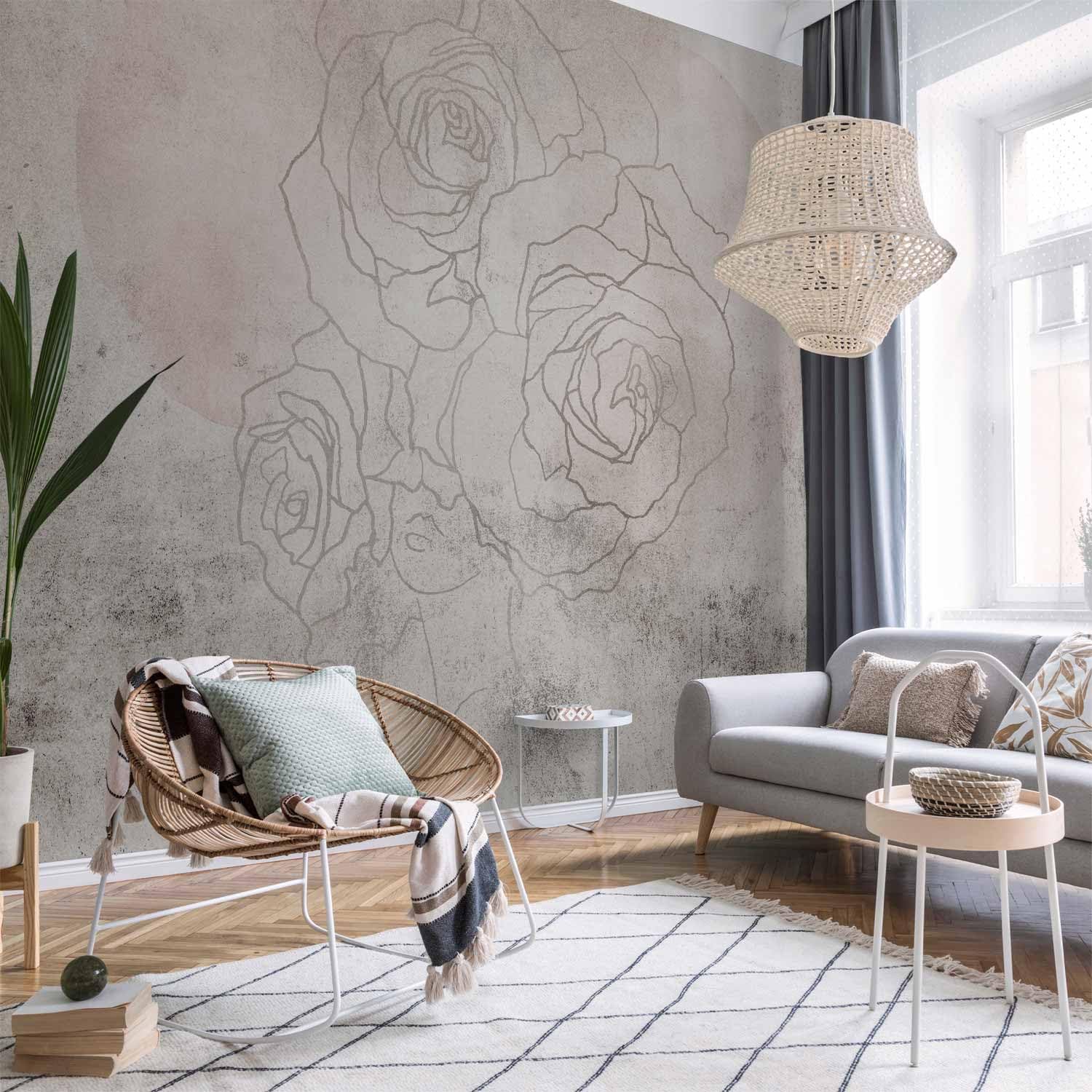 artgeist Wall Mural Abstract 138x101 in - Non-Woven Wallpaper Fleece Wall Decor Photo Print Picture Image Design Home Mural Woman Flowers Floral Roses Line Art a-A-10446-a-a