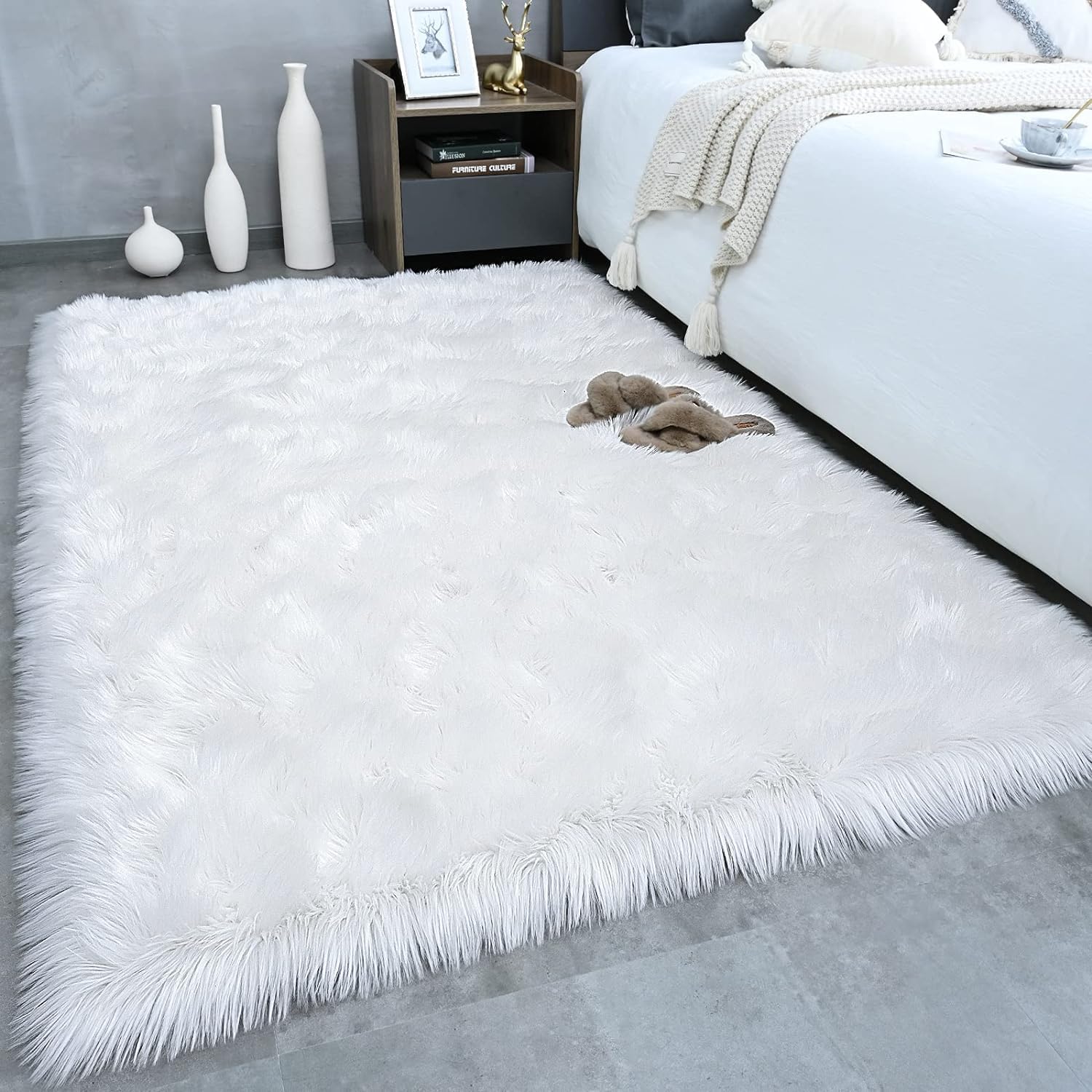 PRSVIKE Soft Fluffy Faux Fur Rug - Luxury Fuzzy Sheepskin Carpet Rugs for Bedroom, Living Room, Shaggy Silky Plush Carpet Bedside Runner Hard Backing Rug Floor Mat for Chair, Sofa, Bed (Pack of 1)