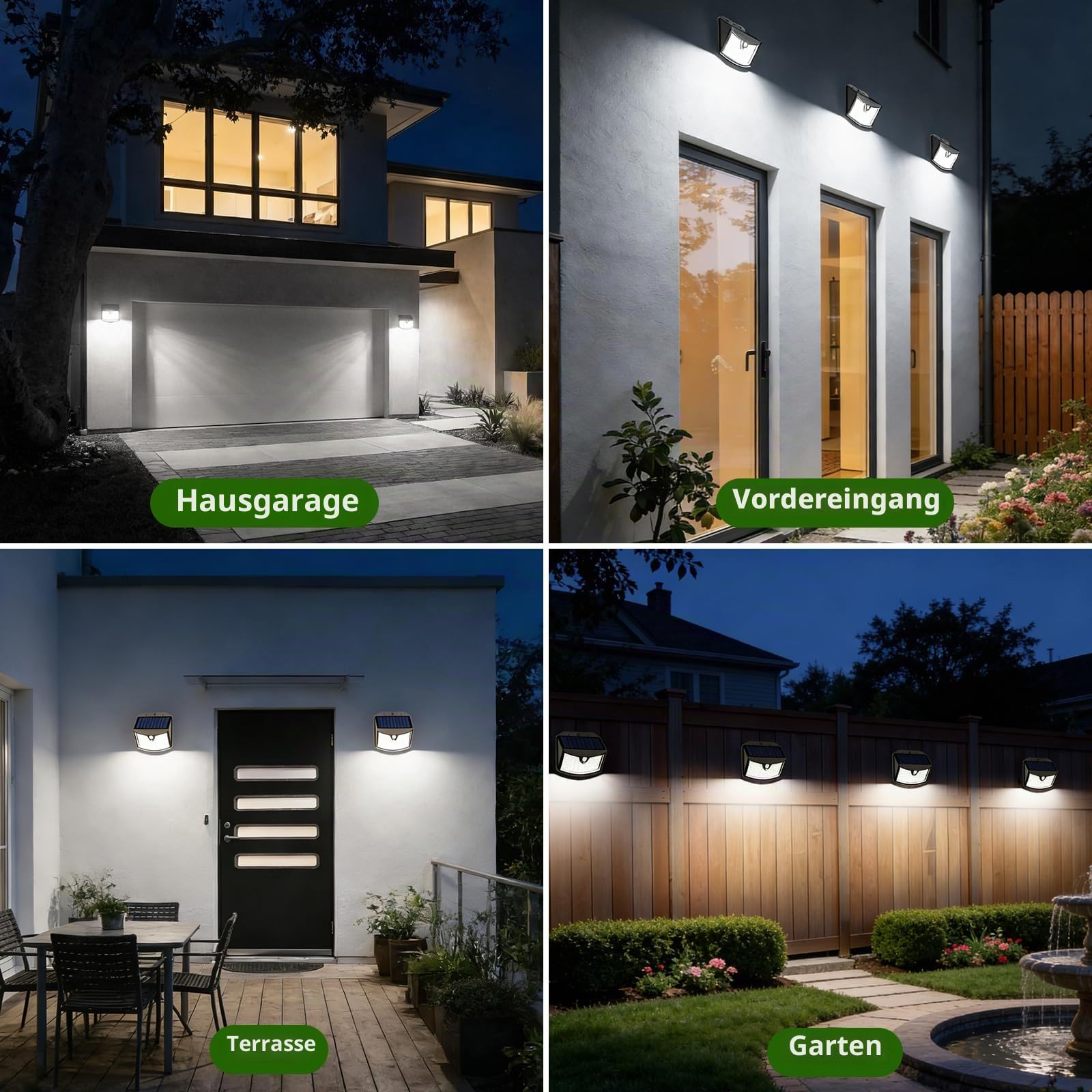 Solarlampen für Außen mit Bewegungsmelder [8 Stück], 3 Modi Solar Wandleuchte Aussen IP65 Wasserdichte LED Solarleuchte für Garten, Hof, Garage, Haustüren (Kaltweiß)
