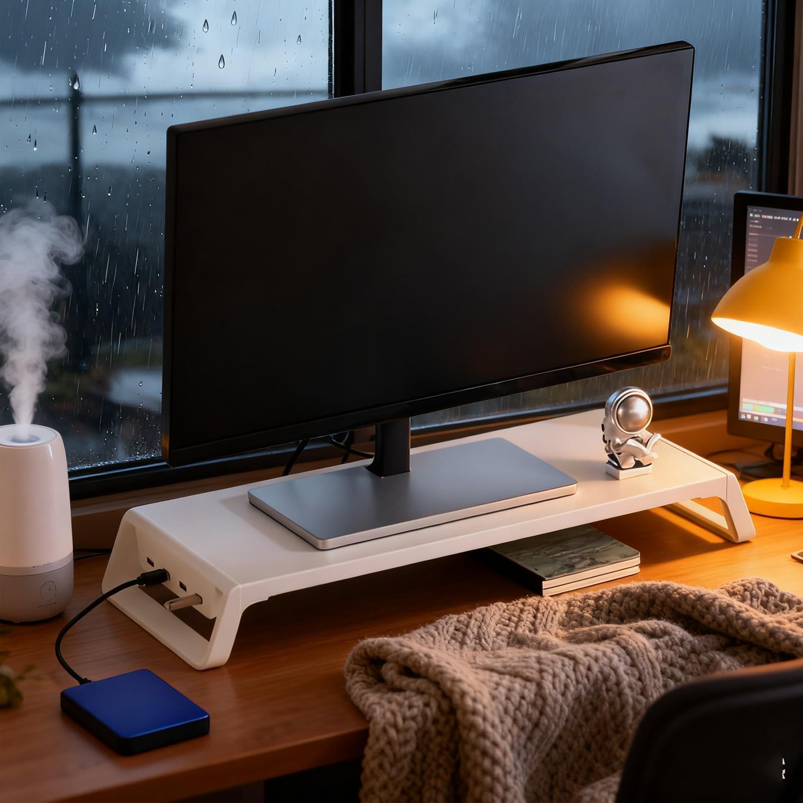 Generisch Drewniany na monitor komputerowy – organizer na biurko z 4 portami USB, 50 x 20 x 7,5 cm, ergonomiczna konstrukcja riser, kompaktowe akcesoria, funkcjonalne biurko