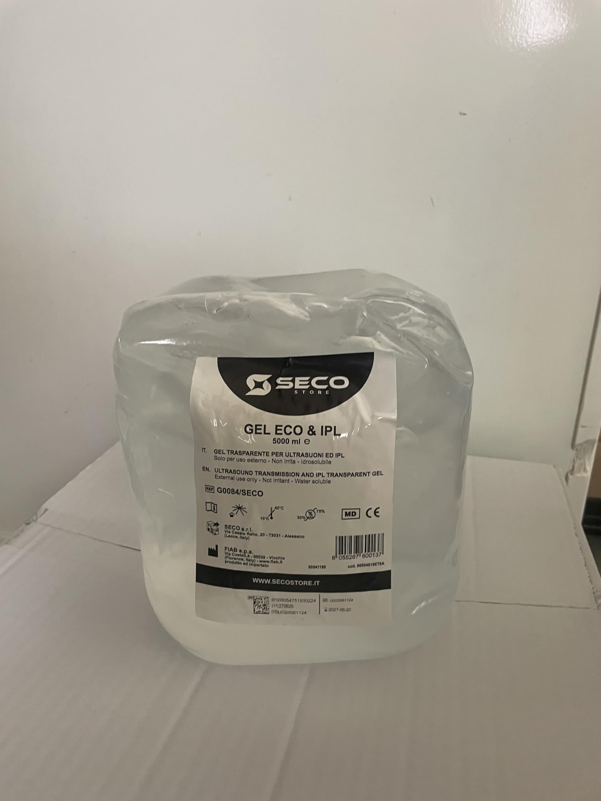 SECOSTORE Gel Conduttore Trasparente, Ultrasuoni Ecografia ECG Luce Pulsata, Ipoallergenico | Confezione 5 litri + Dosatore 250 ml