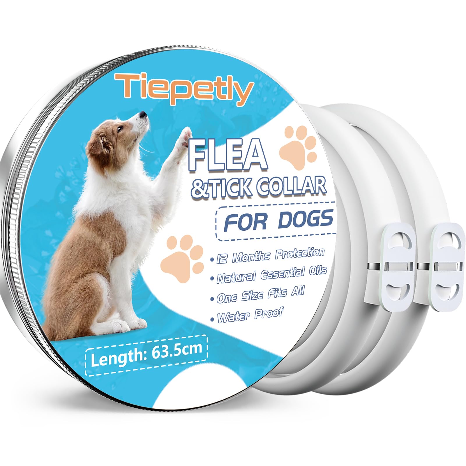 Collar Antiparasitario Perro 2pack, Naturales Collar Antipulgas Perro, Protección de 12 Meses Impermeable Collar Antiparasitos Perro, Tamaño Ajustable Collar Perro Antiparasitario