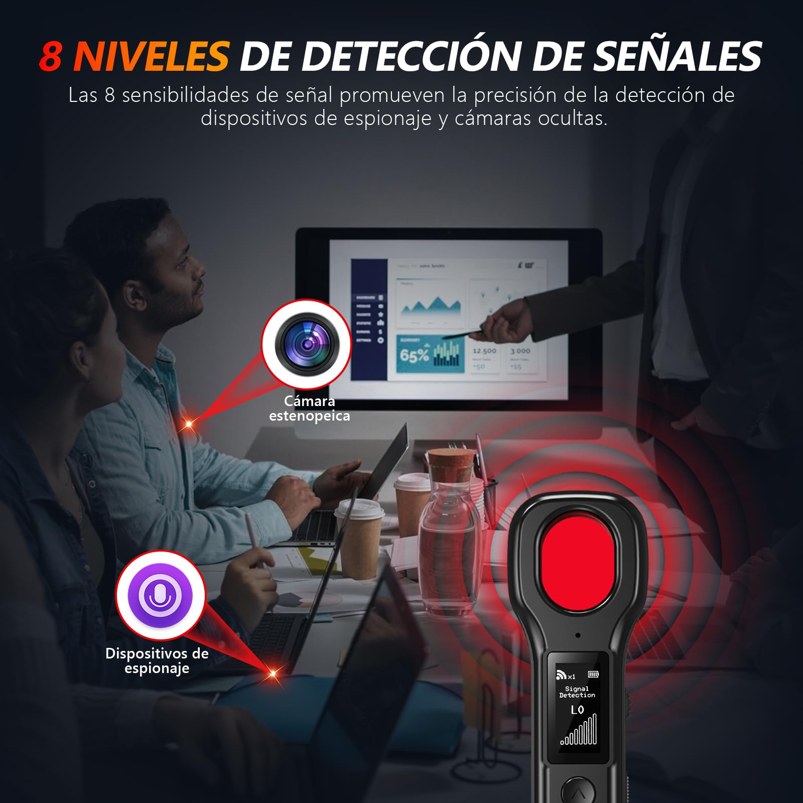 LONGYI Detector de Micrófonos Ocultos, Detector Profesional de Cámaras para Detectar Cámaras Ocultas, con Pantalla LED HD, hasta 10 Horas de Funcionamiento, Ideal para Hoteles, Hogares y Oficinas