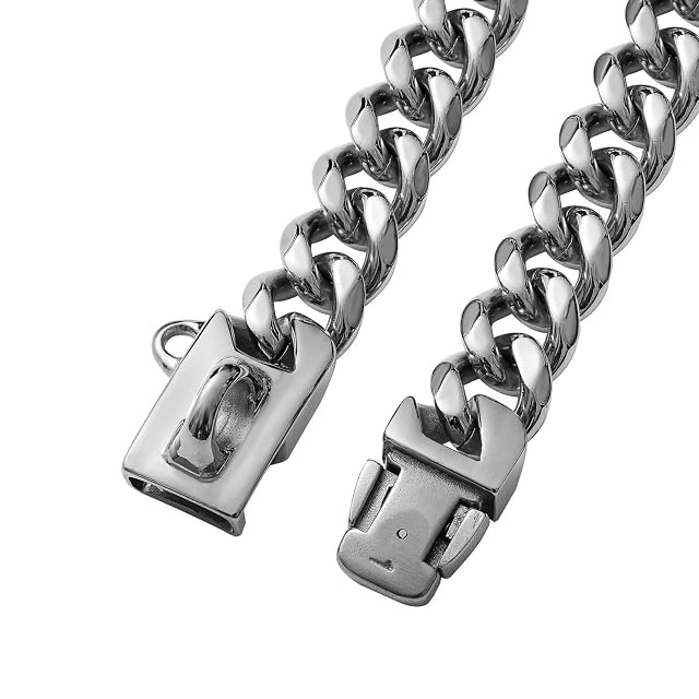 Foto 5 de 8 de Collar De Perro De Acero Inoxidable Plateado Y Dorado,Collar De Perro De Cadena Cubana