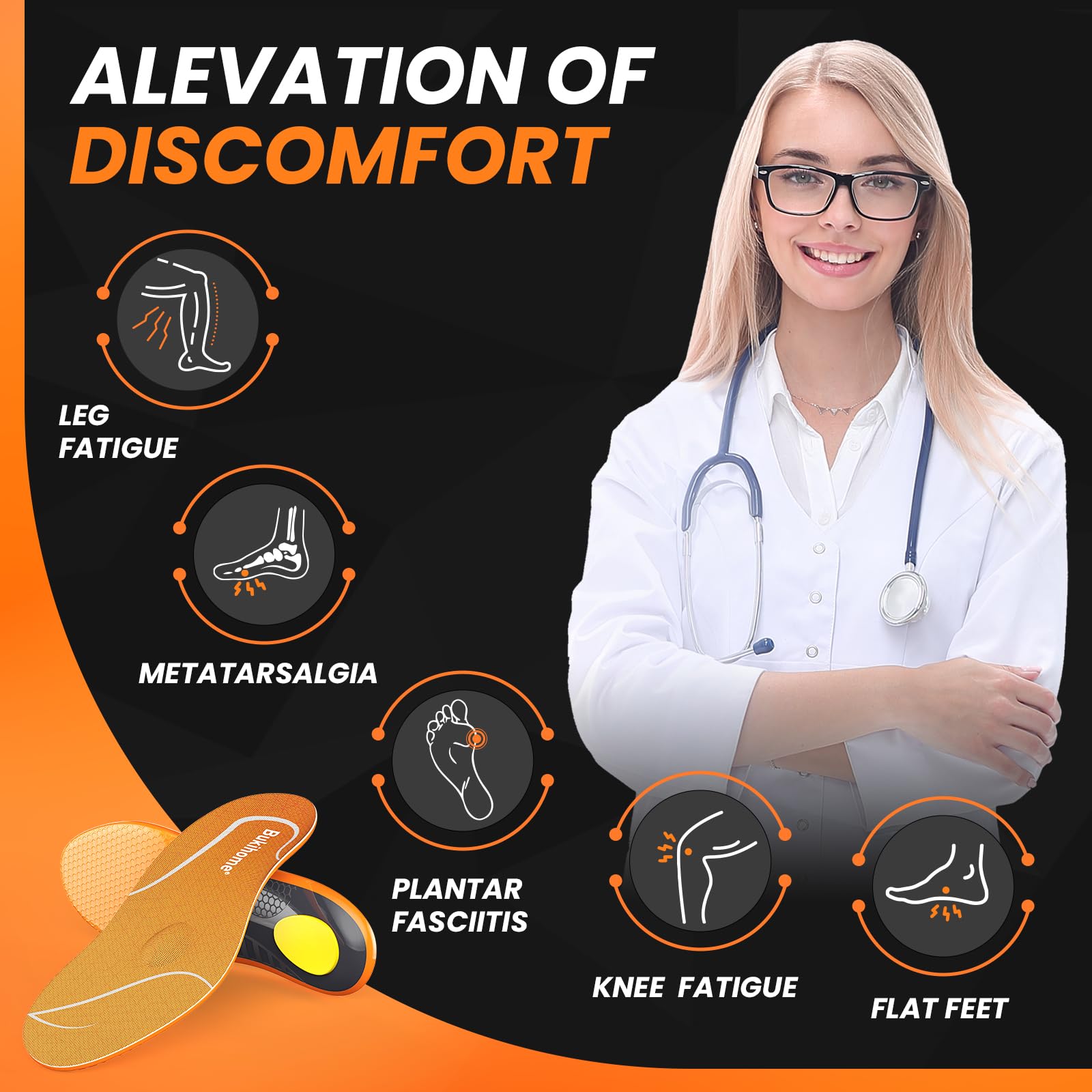 Bukihome Plantillas para botas de trabajo para construcción y estar de pie todo el día, plantillas ortopédicas resistentes con absorción de impactos, soporte de arco y reducción de fatiga, soporte