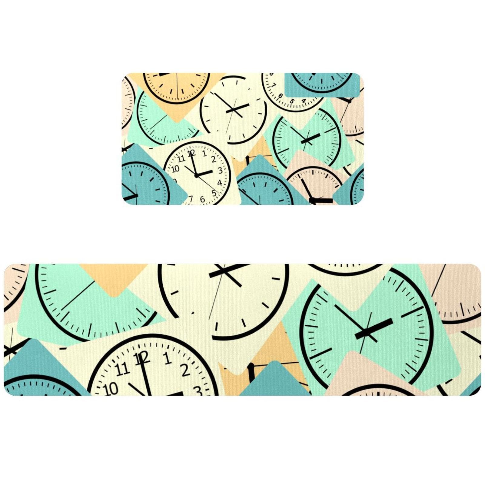 Tapis de cuisine lavable lot de 2 antidérapant et absorbant motif horloge pour buanderie
