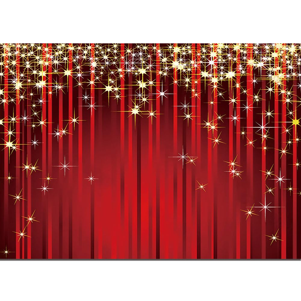 Gold Starry Red Photo Banner 7x5ft Glitter Golden Star Stripes Photography Sparkle Red Carpet Curtain Backdrop Supplies Christmas Indian Birthday