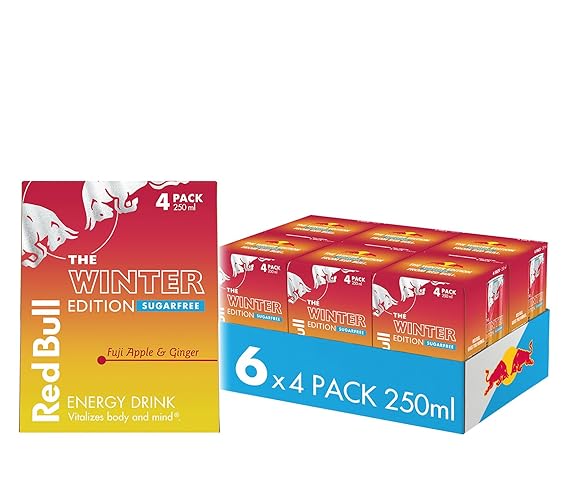 Red Bull Winter Edition Sugarfree: Fuji Apple & Ginger - Energy Drink, 250 ml, 4 Pack (Pack of 6)