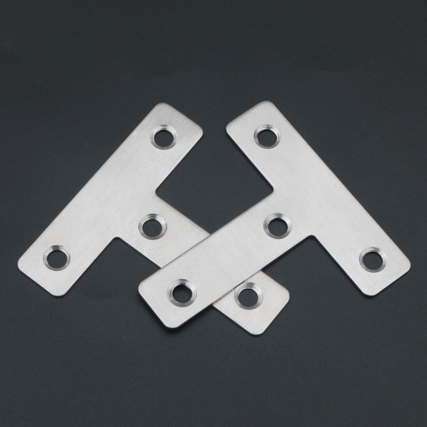 20Pcs 3 Holes Angle Plate Corner Brace Flat T Bracket Connector 90 Degree Right Angle Fixing Repair Plated Joint Bracket Furniture Protector 40mm x 40mm / 1.6 x 1.6 inch